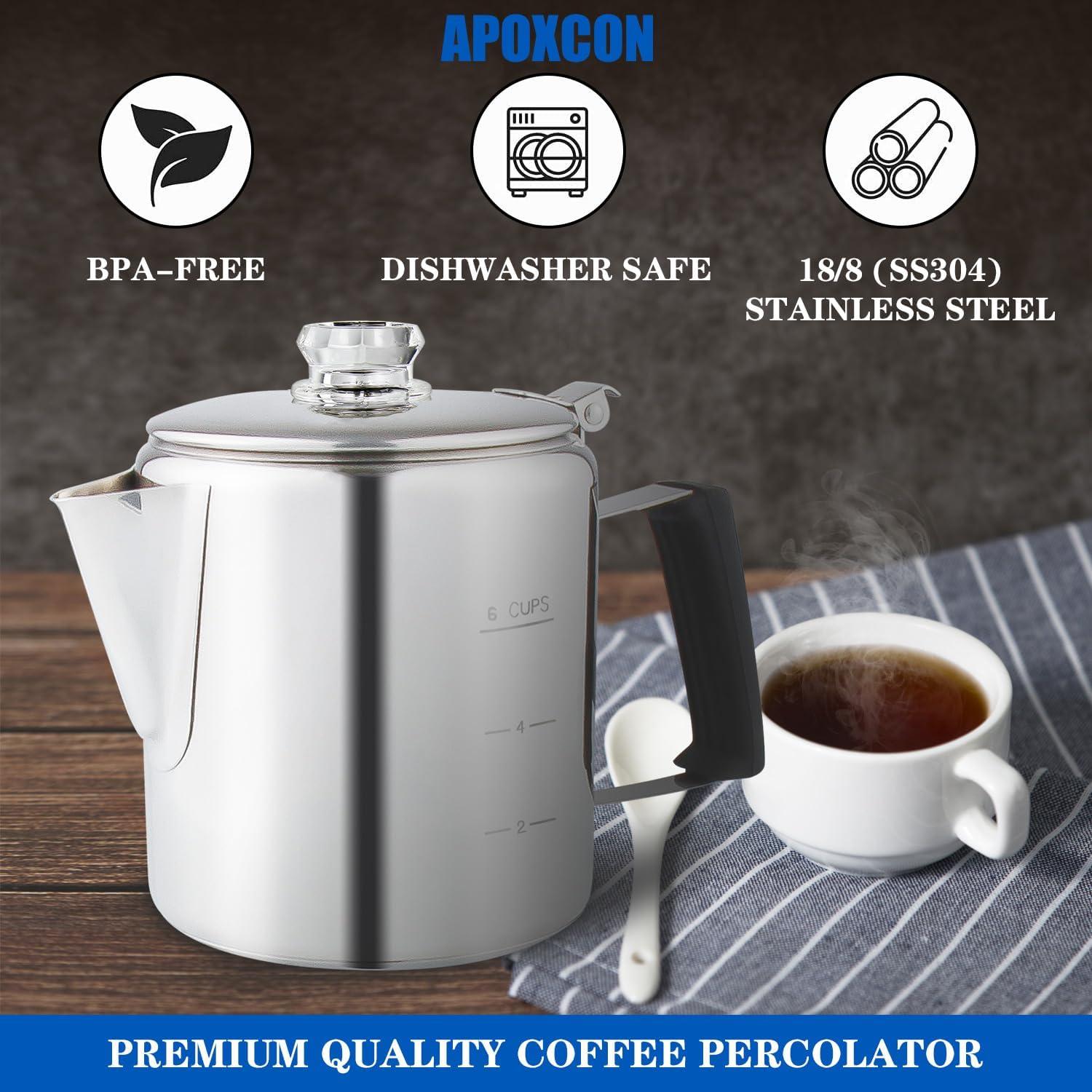 Cafetera Percoladora de Acero Inoxidable APOXCON 6 Tazas