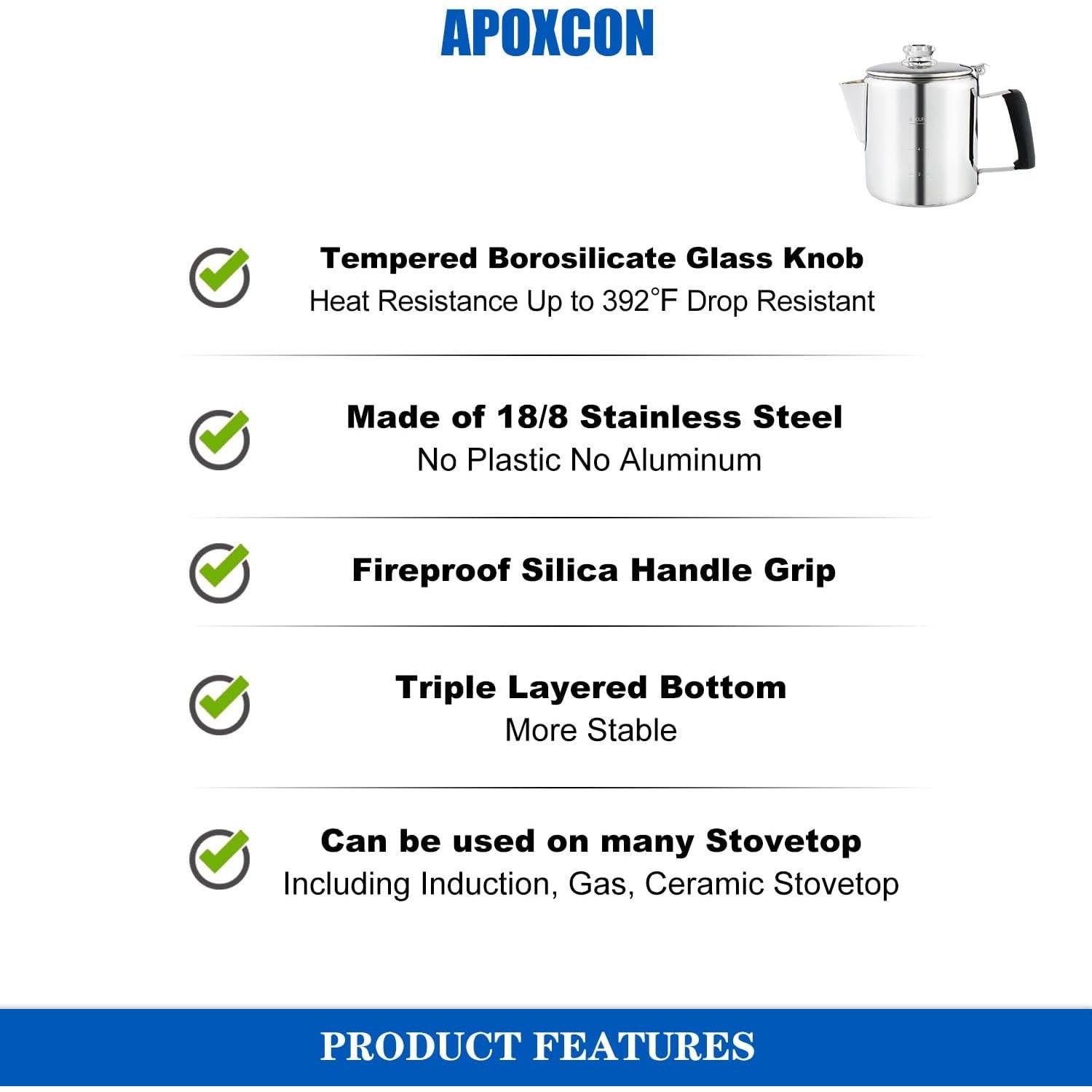 Cafetera Percoladora de Acero Inoxidable APOXCON 6 Tazas