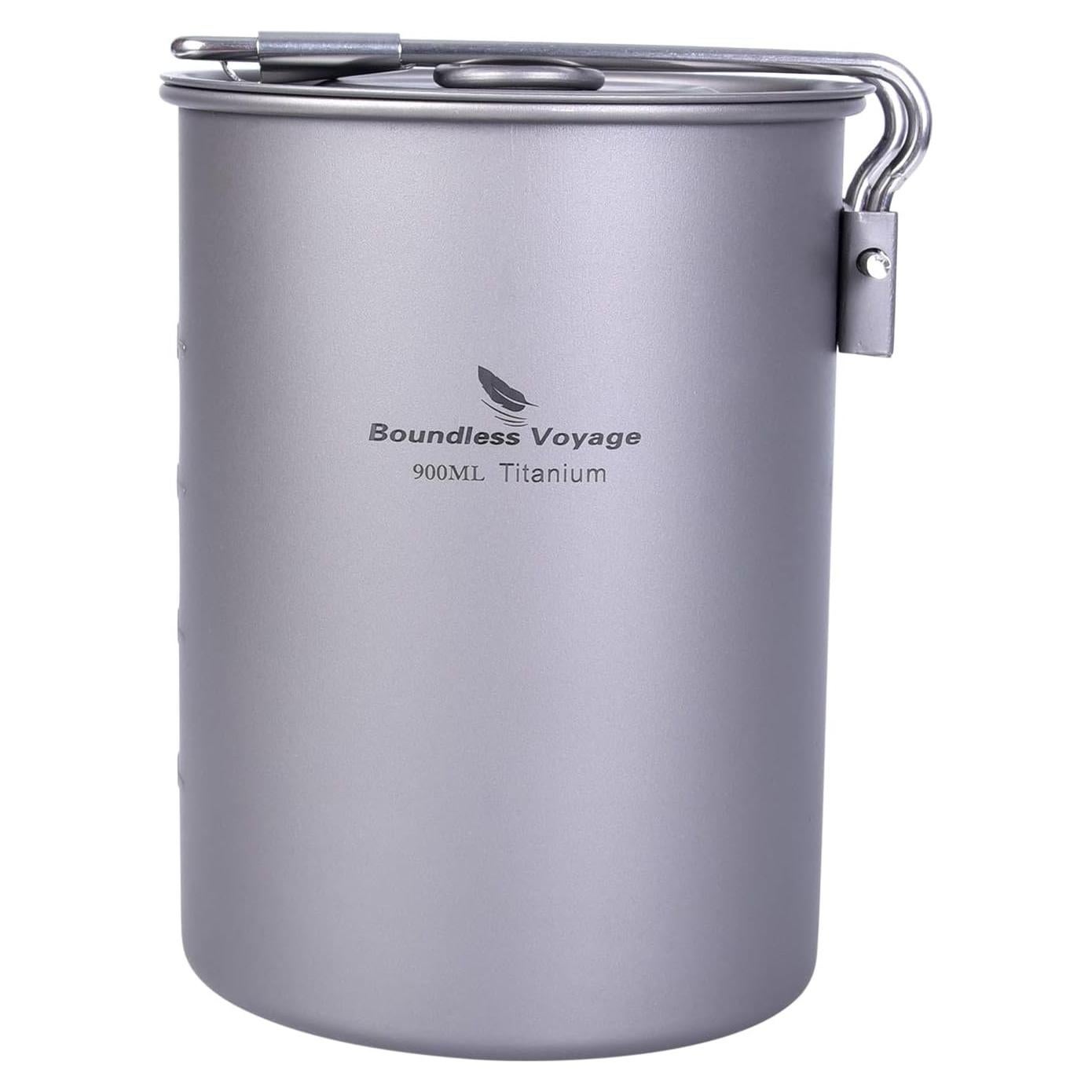 Ultralight Portable 900ml Outdoor Titanium Pot with Lid Folding Handle Camping Water Rice Food Bowl Cup Mug Bottle Ti15103B11