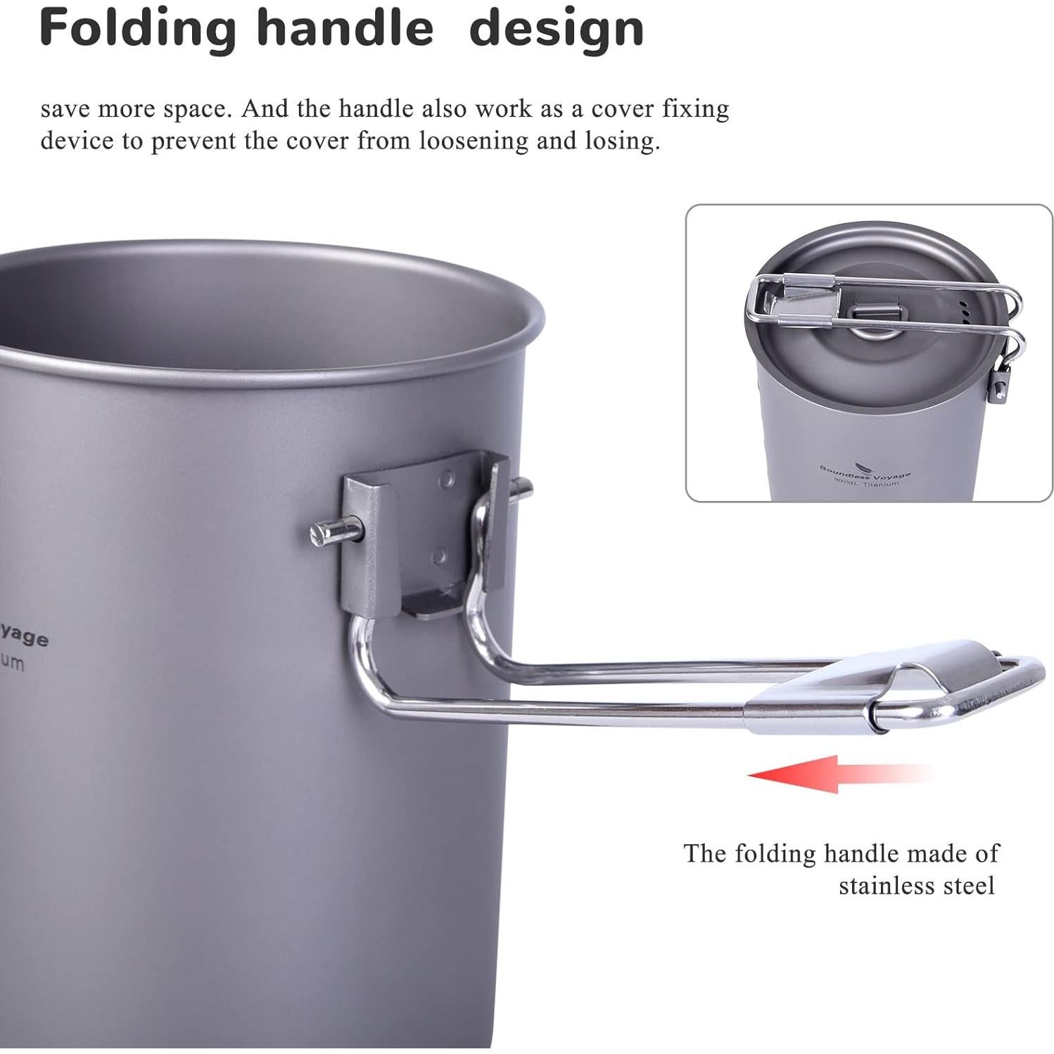 Ultralight Portable 900ml Outdoor Titanium Pot with Lid Folding Handle Camping Water Rice Food Bowl Cup Mug Bottle Ti15103B11
