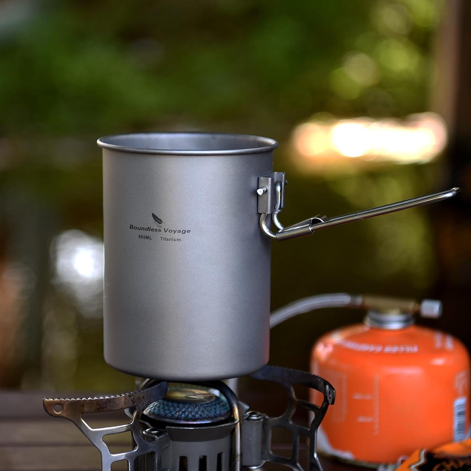 Ultralight Portable 900ml Outdoor Titanium Pot with Lid Folding Handle Camping Water Rice Food Bowl Cup Mug Bottle Ti15103B11