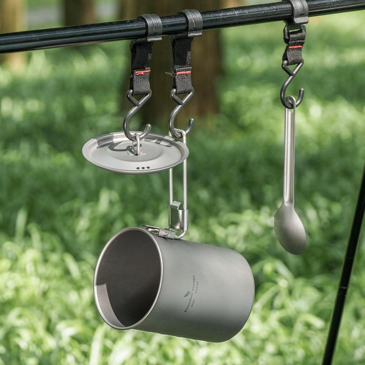 Ultralight Portable 900ml Outdoor Titanium Pot with Lid Folding Handle Camping Water Rice Food Bowl Cup Mug Bottle Ti15103B11