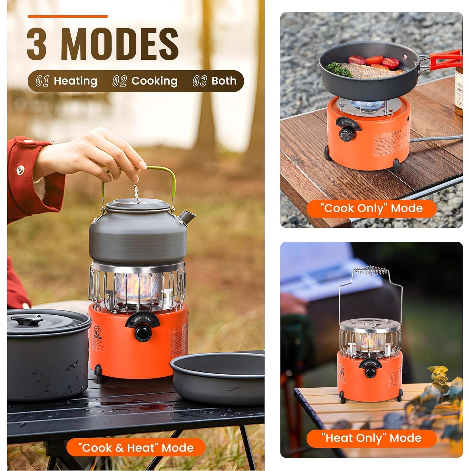 2 in 1 Portable Propane Camping Stove and Heater, Mini Cooking Stove with Hose Connector, Outdoor Propane Heater Gas Stove for Patio, Tent, Ice Fishing, Emergency Use Burner