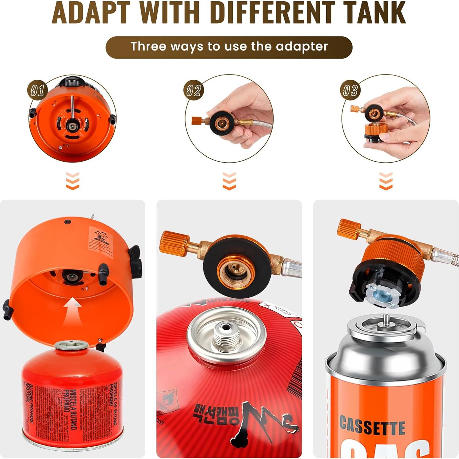 2 in 1 Portable Propane Camping Stove and Heater, Mini Cooking Stove with Hose Connector, Outdoor Propane Heater Gas Stove for Patio, Tent, Ice Fishing, Emergency Use Burner