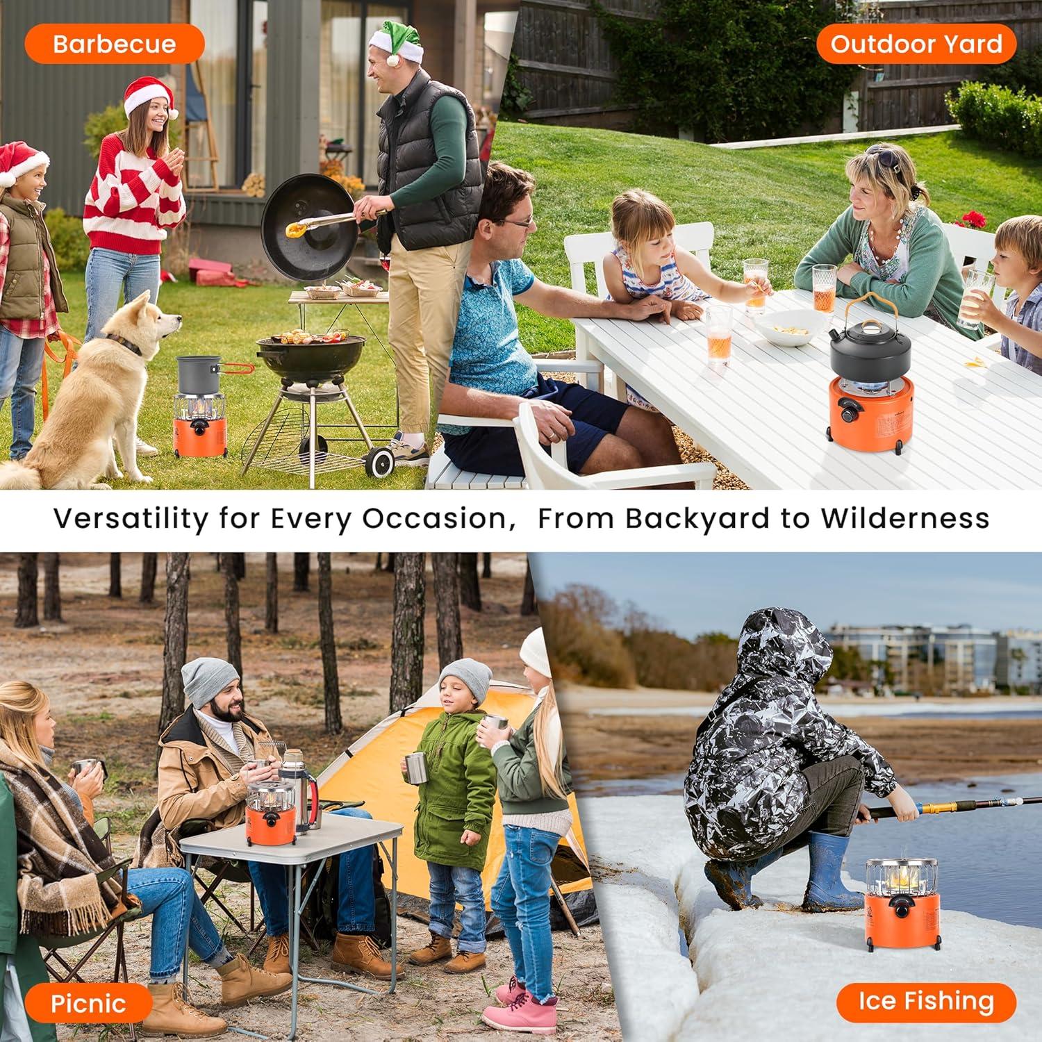 2 in 1 Portable Propane Camping Stove and Heater, Mini Cooking Stove with Hose Connector, Outdoor Propane Heater Gas Stove for Patio, Tent, Ice Fishing, Emergency Use Burner