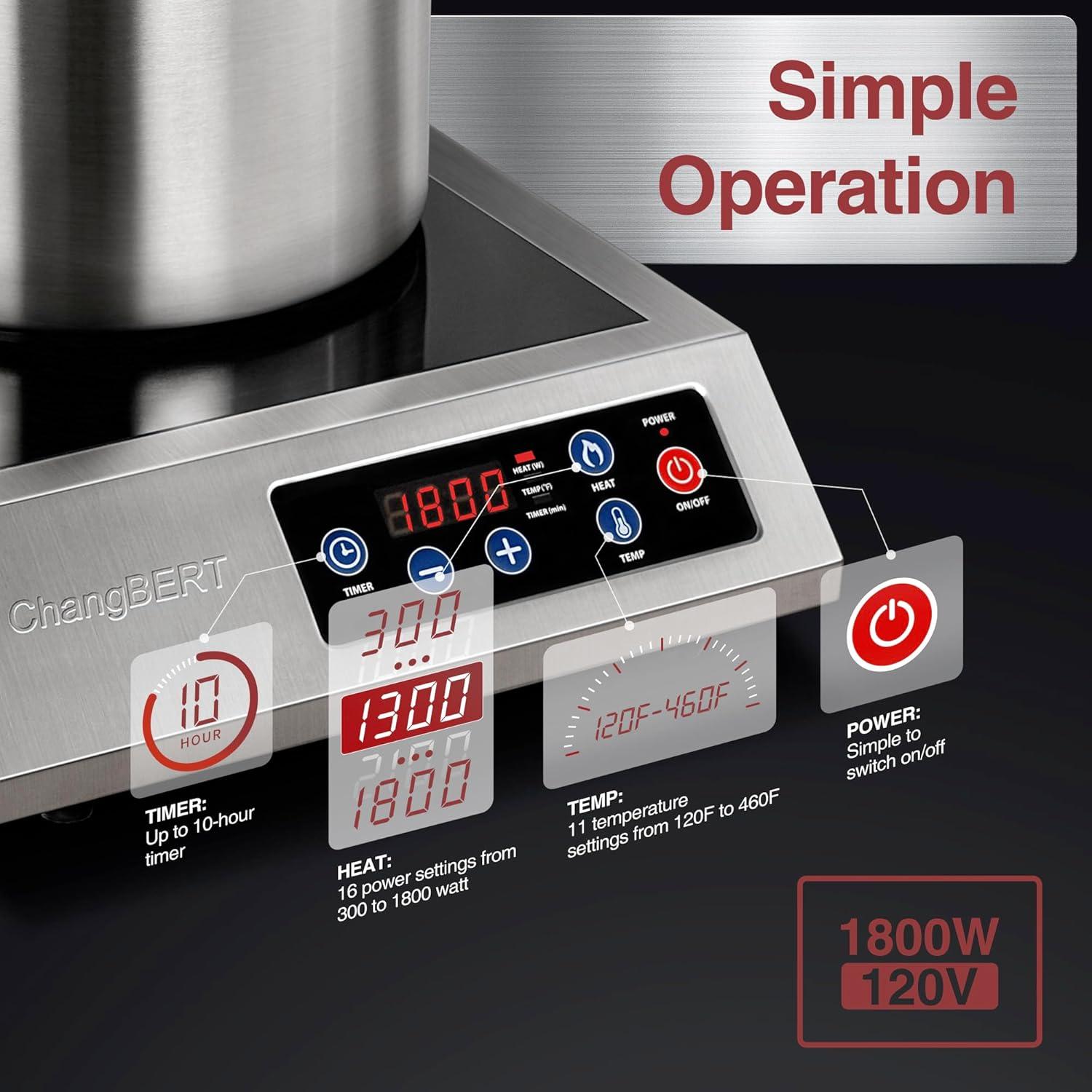 Cocina de Inducción Portátil ChangBERT 1800W Acero Inoxidable