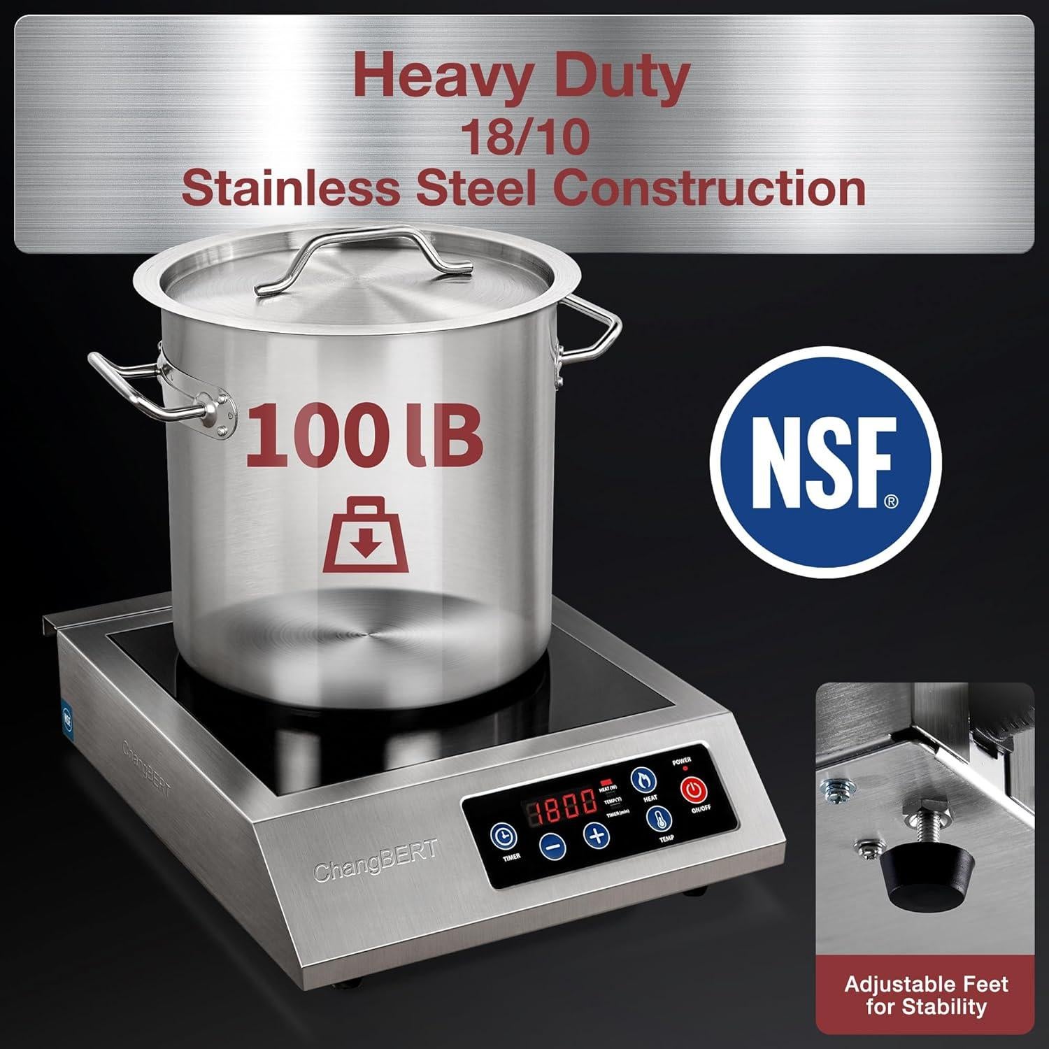 Cocina de Inducción Portátil ChangBERT 1800W Acero Inoxidable