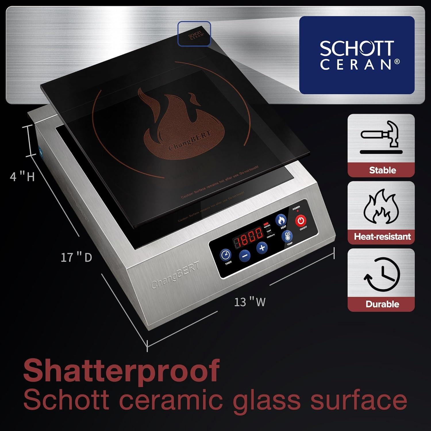 Cocina de Inducción Portátil ChangBERT 1800W Acero Inoxidable