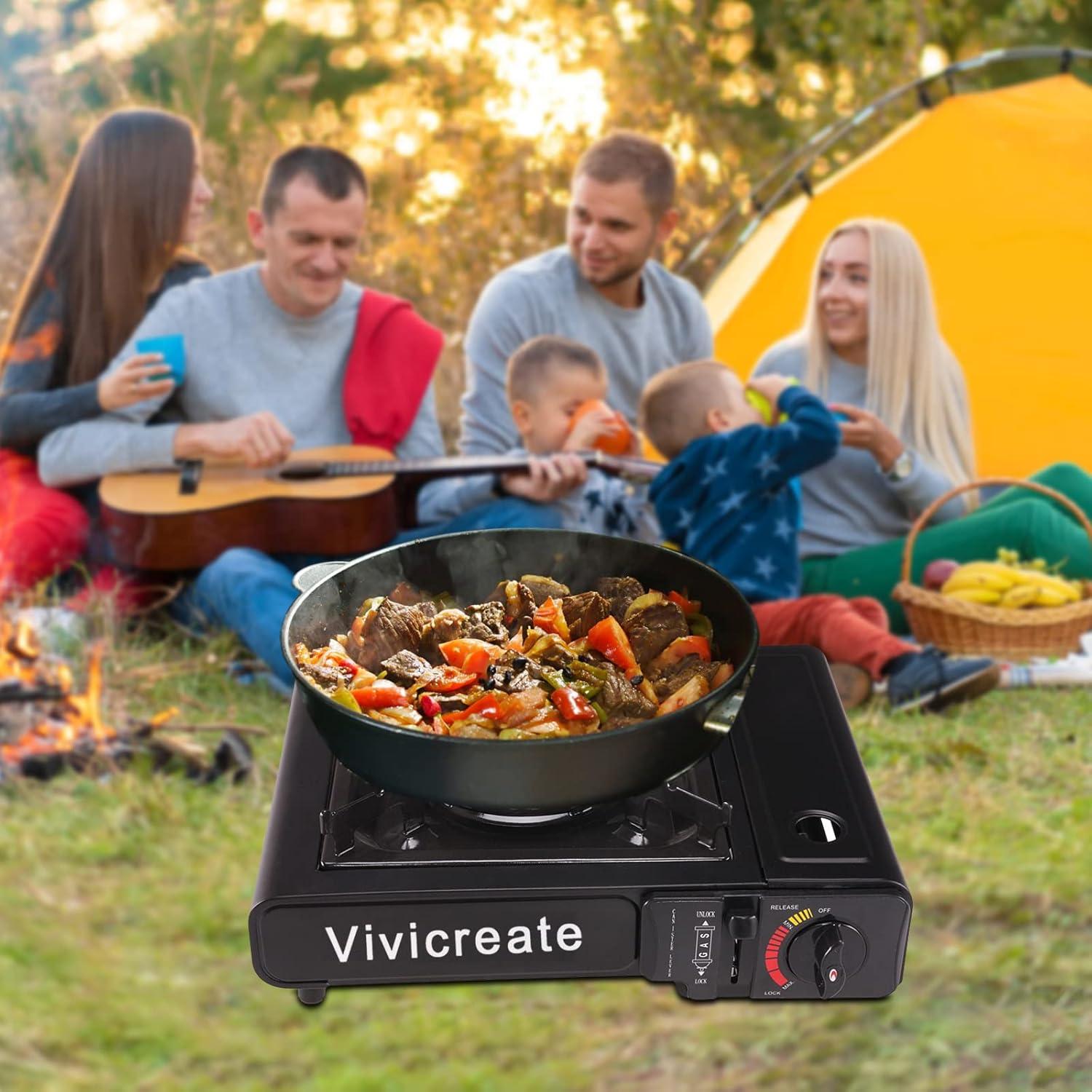 Vivicreate 7000 BTU Portable Butane Gas Stove for Camping Cooking Outdoor, Lightweight Portable Stove Burner with Auto Ignition, Estufa de Gas Portátil para Camping al Aire Libre（Blue）
