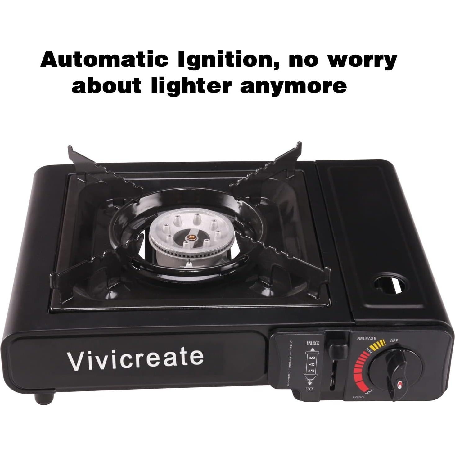 Vivicreate 7000 BTU Portable Butane Gas Stove for Camping Cooking Outdoor, Lightweight Portable Stove Burner with Auto Ignition, Estufa de Gas Portátil para Camping al Aire Libre（Blue）