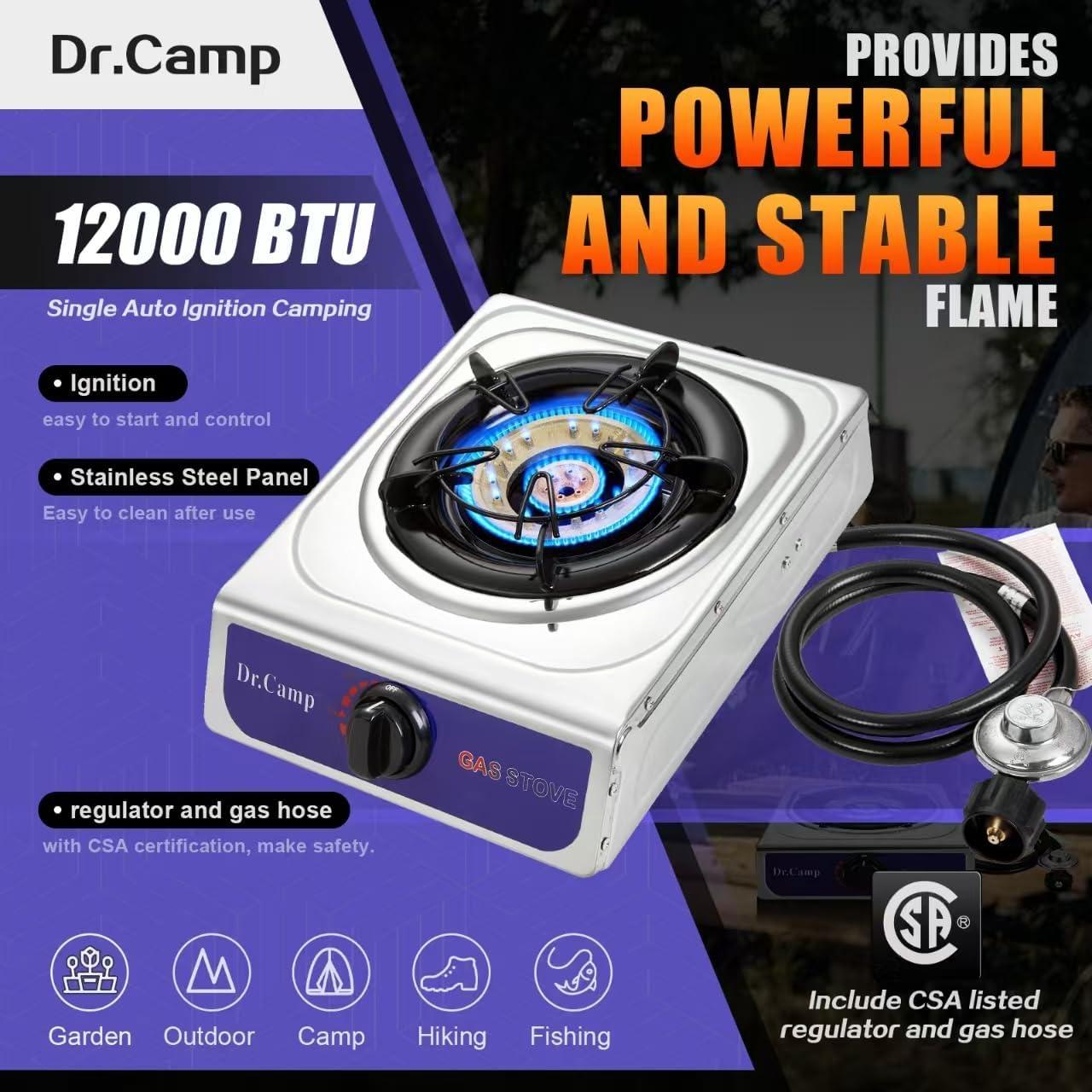 Estufa de Camping Dr.Camp 12000 BTU Acero Inoxidable Automática