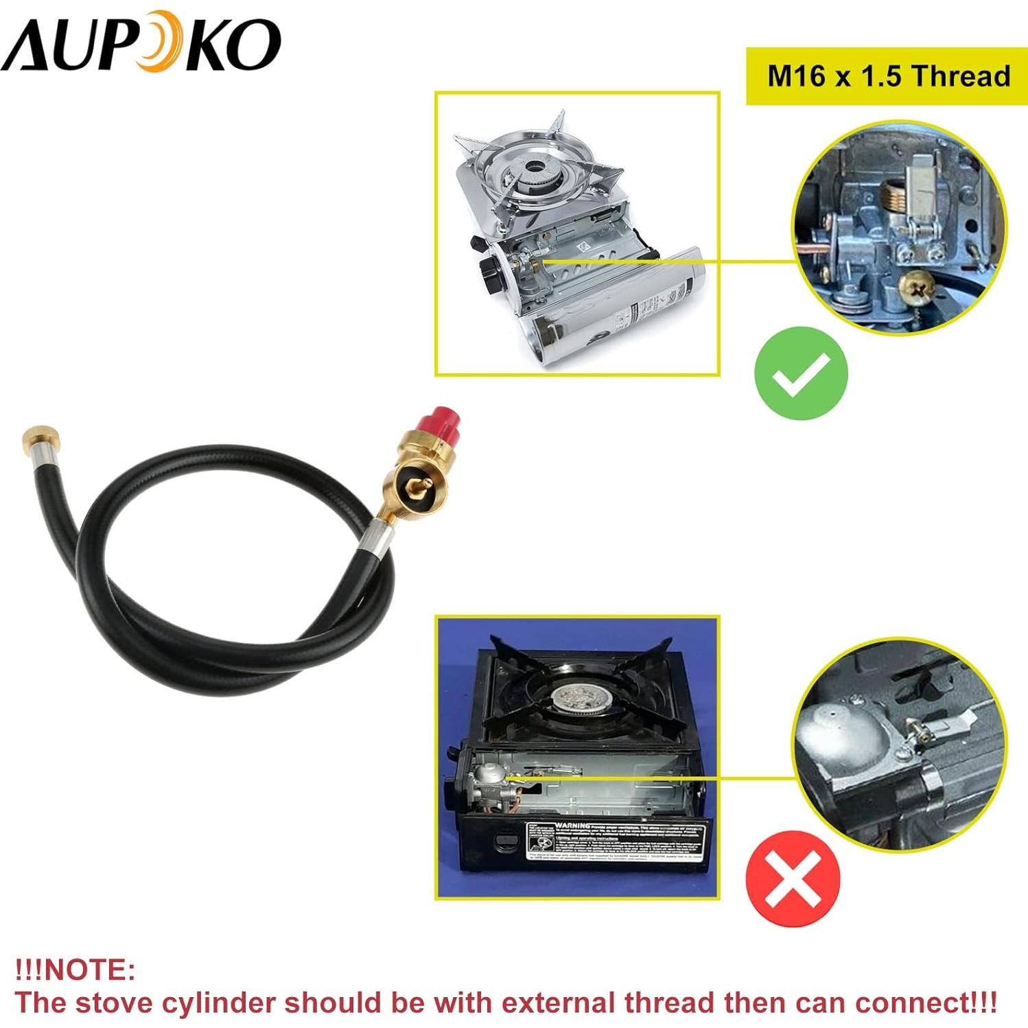 Dual Fuel Camp Stove Replacement Hose, Portable Propane Stove Replacement 27.5 Inch Hose Convert to 1LB Disposal Bottle, M16 x 1.5 Propane Regulator Hose for Portable Stove