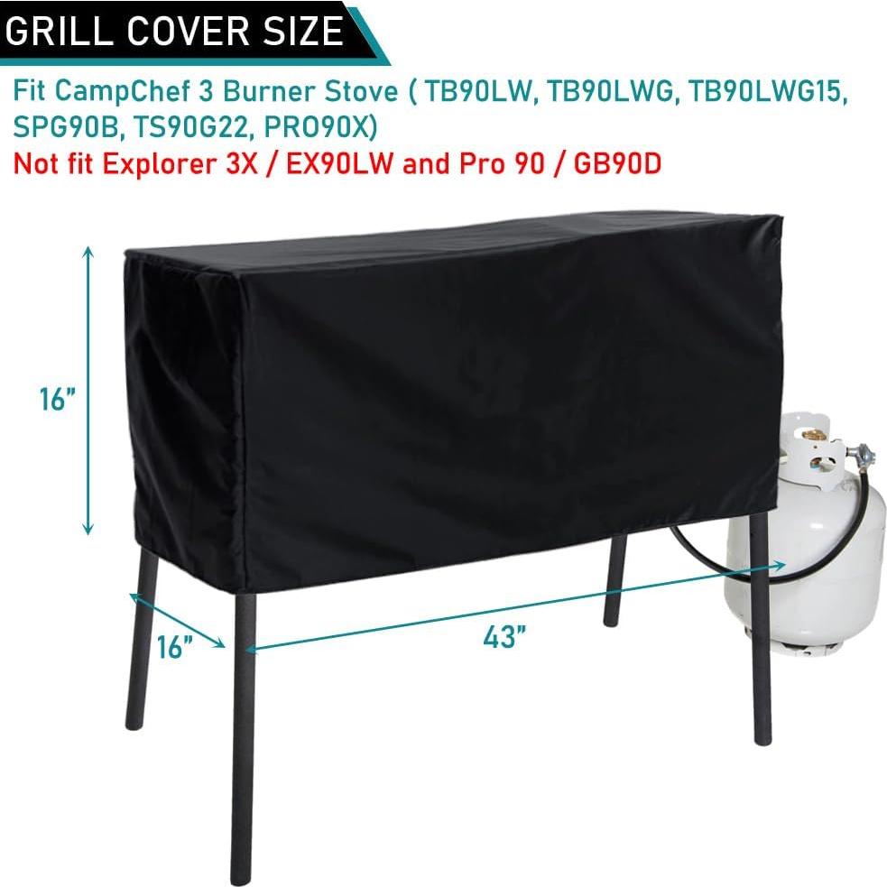 Patio Stove Cover for Camp Chef 3-Burner - Waterproof Outdoor BBQ Stove Cover, 43 Inch - Fits DB90D, PRO90, SPG90B, TB90LW, TB90LWG, TB90LWG15