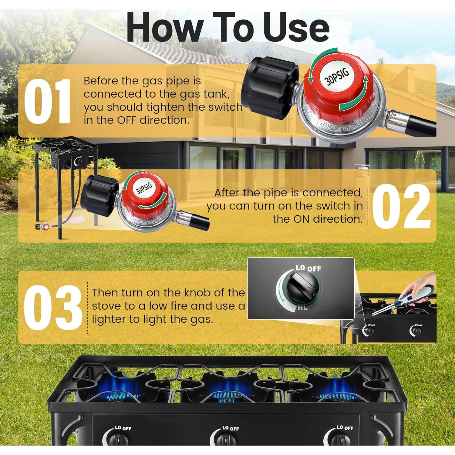 Estufa de Camping FSUON 130000 BTU Propano 1 Quemador Ajustable