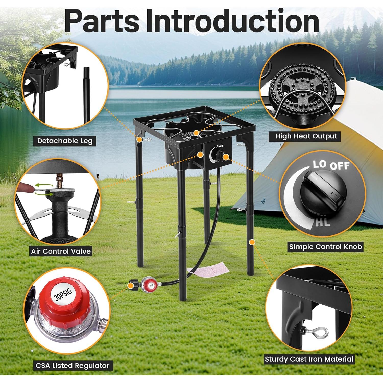 Estufa de Camping FSUON 130000 BTU Propano 1 Quemador Ajustable