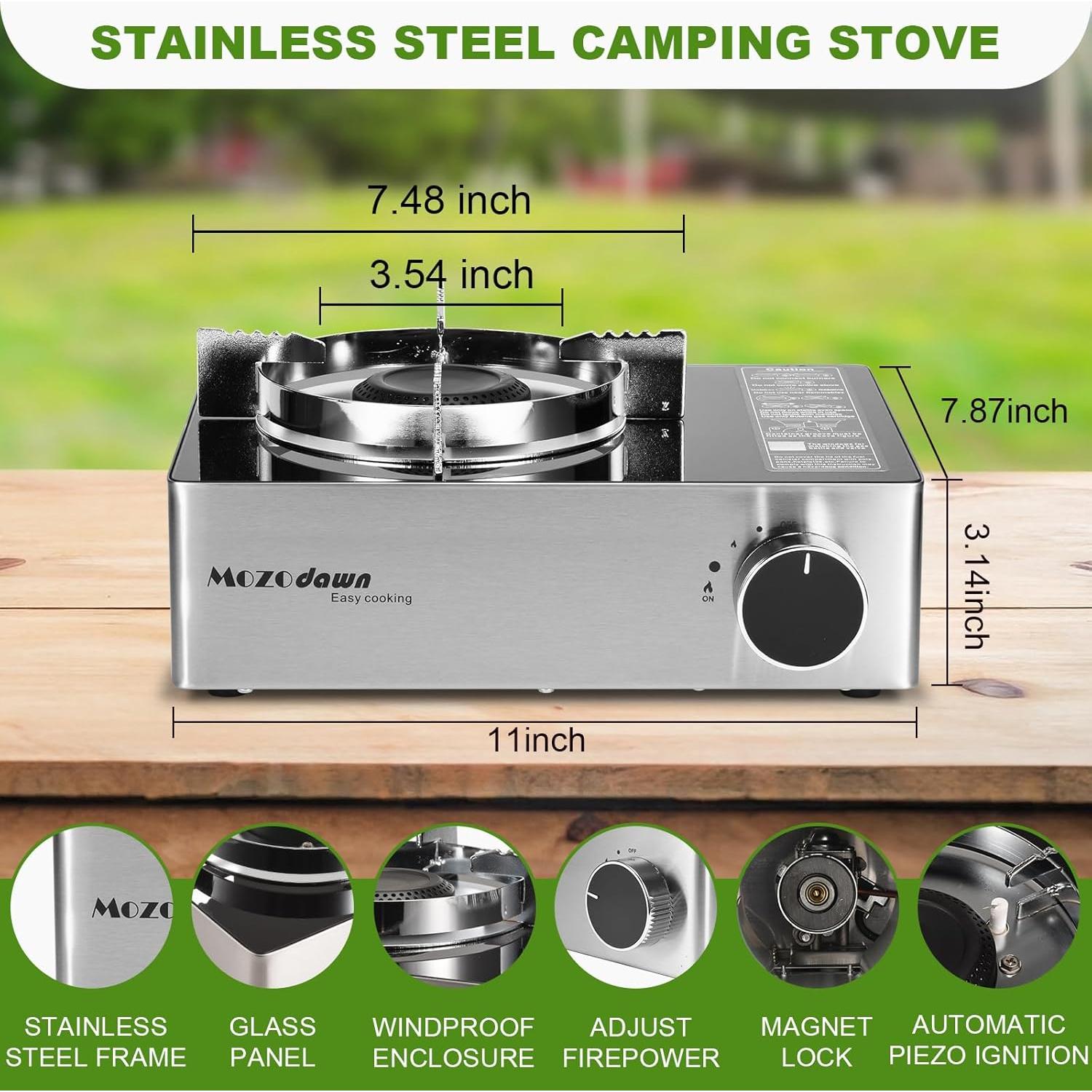 Estufa de Gas Portátil Mozodawn 12000 BTU con Estuche