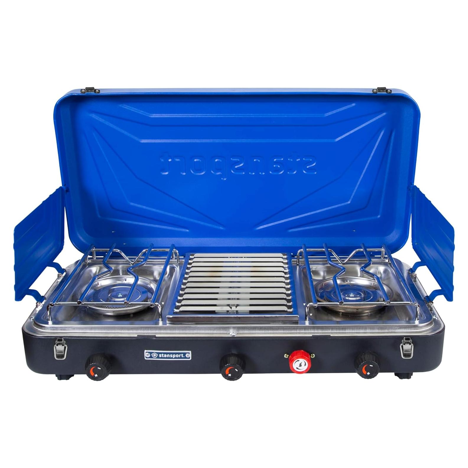 Estufa de Campamento Stansport 2 Quemadores + Parrilla 25,000 BTU