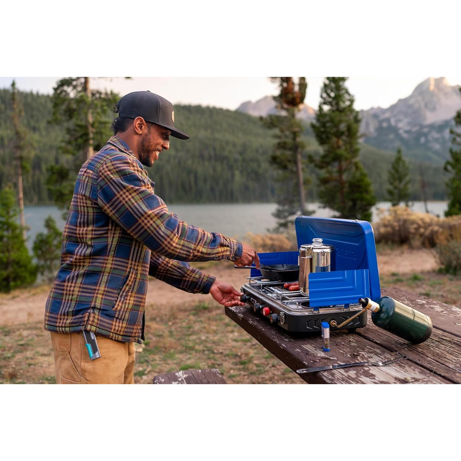 Estufa de Campamento Stansport 2 Quemadores + Parrilla 25,000 BTU