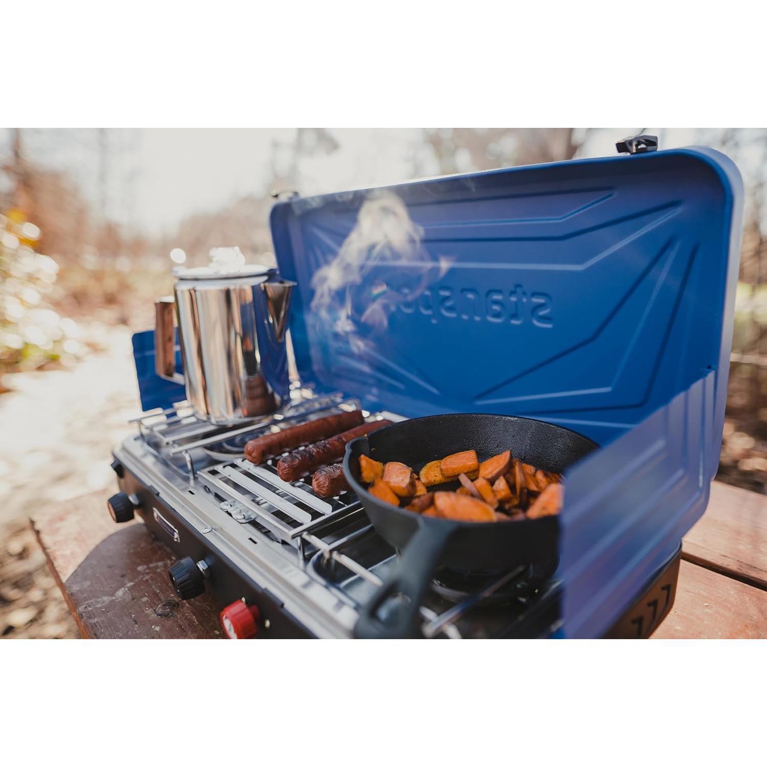 Estufa de Campamento Stansport 2 Quemadores + Parrilla 25,000 BTU