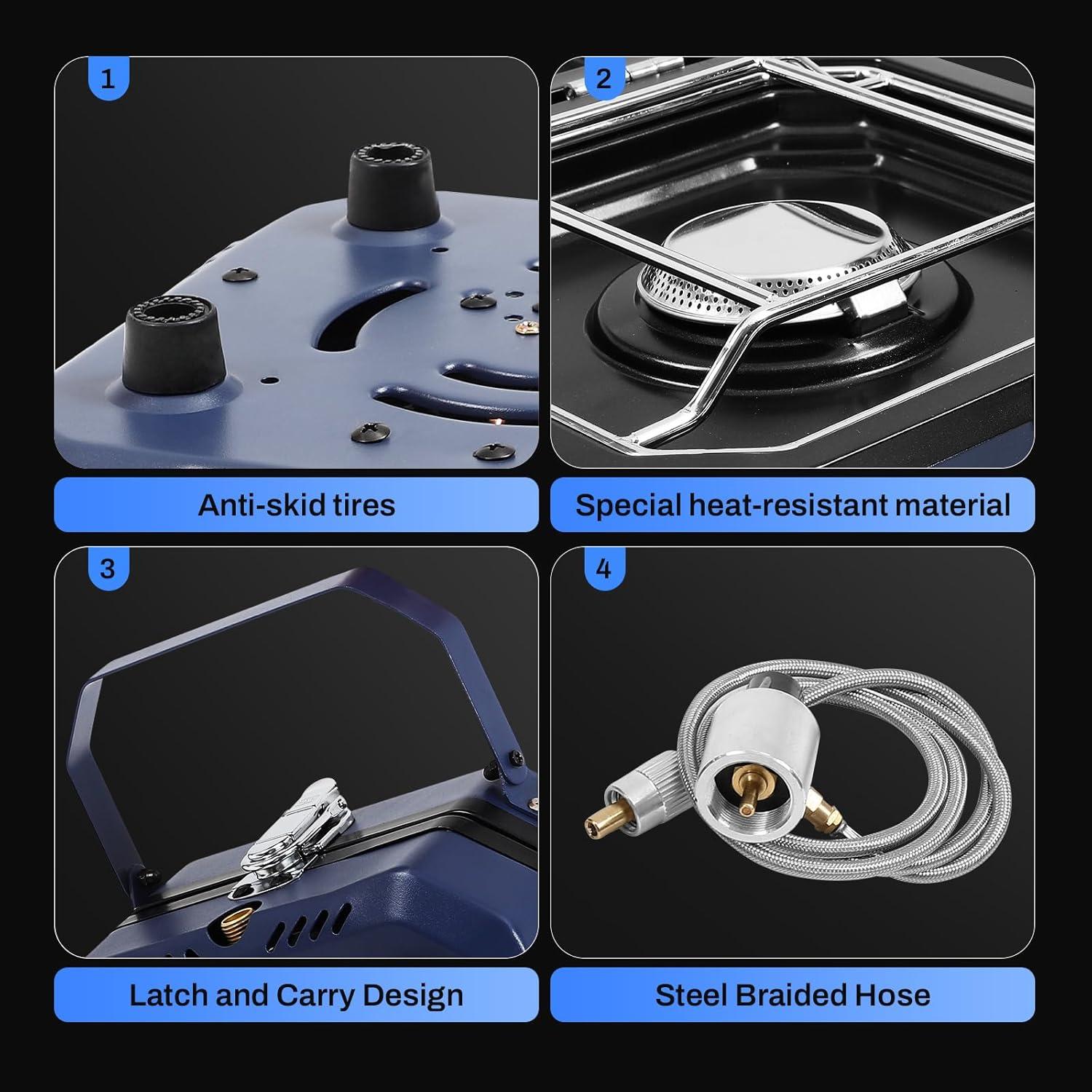 Estufa de Camping FAHKNS 2 Quemadores Plegable 16000 BTU