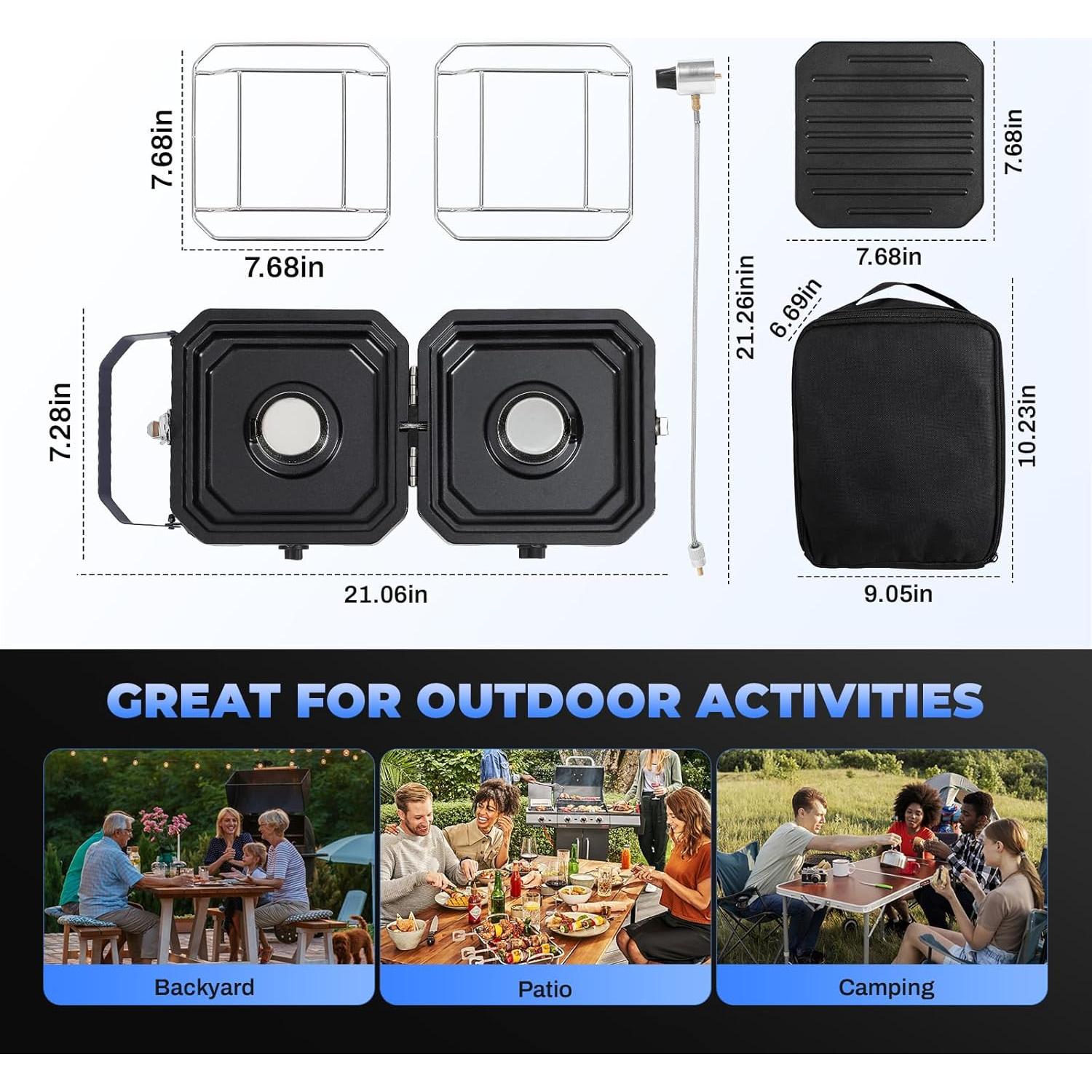 Estufa de Camping FAHKNS 2 Quemadores Plegable 16000 BTU