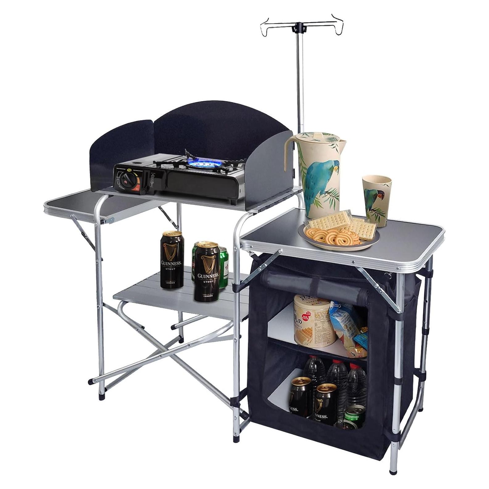 Mesa de Cocina Plegable CampLand 166.4x50cm Aluminio Negro