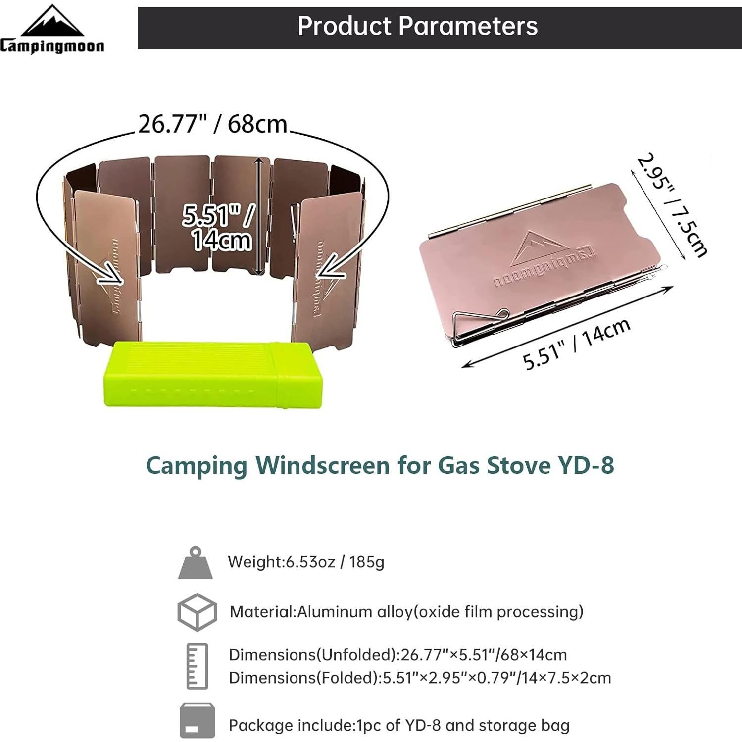 Pantalla de Viento Campingmoon YD-8 Plegable 10 Placas 24x8.6cm