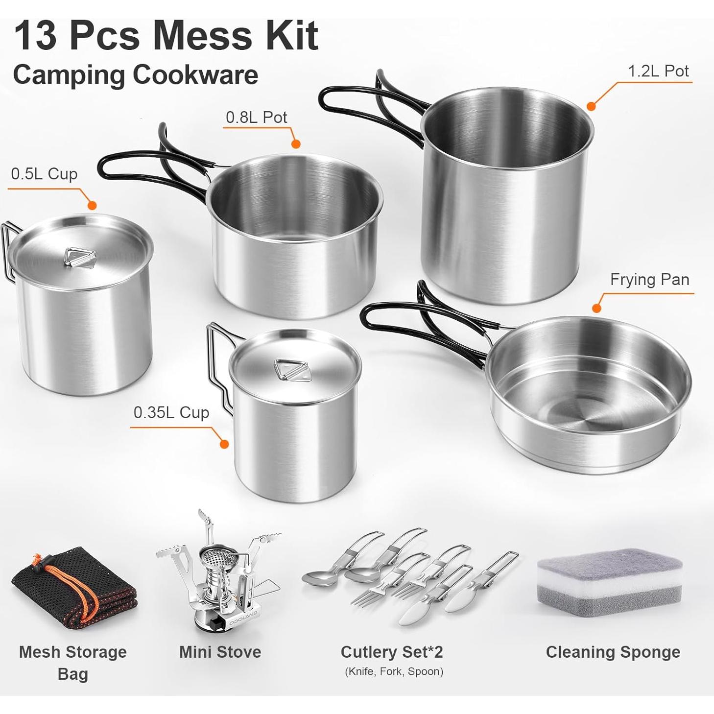 Set de Cocina para Camping Odoland 13 Piezas Acero Inoxidable