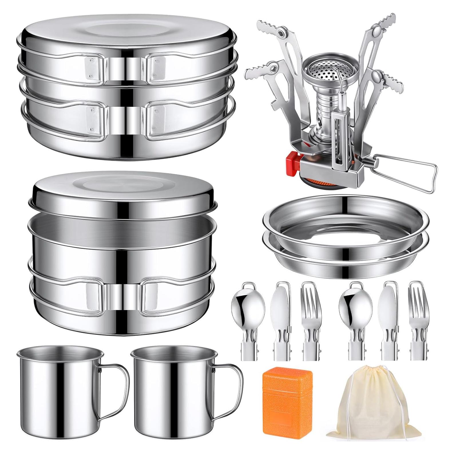 Juego de Cocina para Camping Funnymoom 15 Piezas Acero Inoxidable