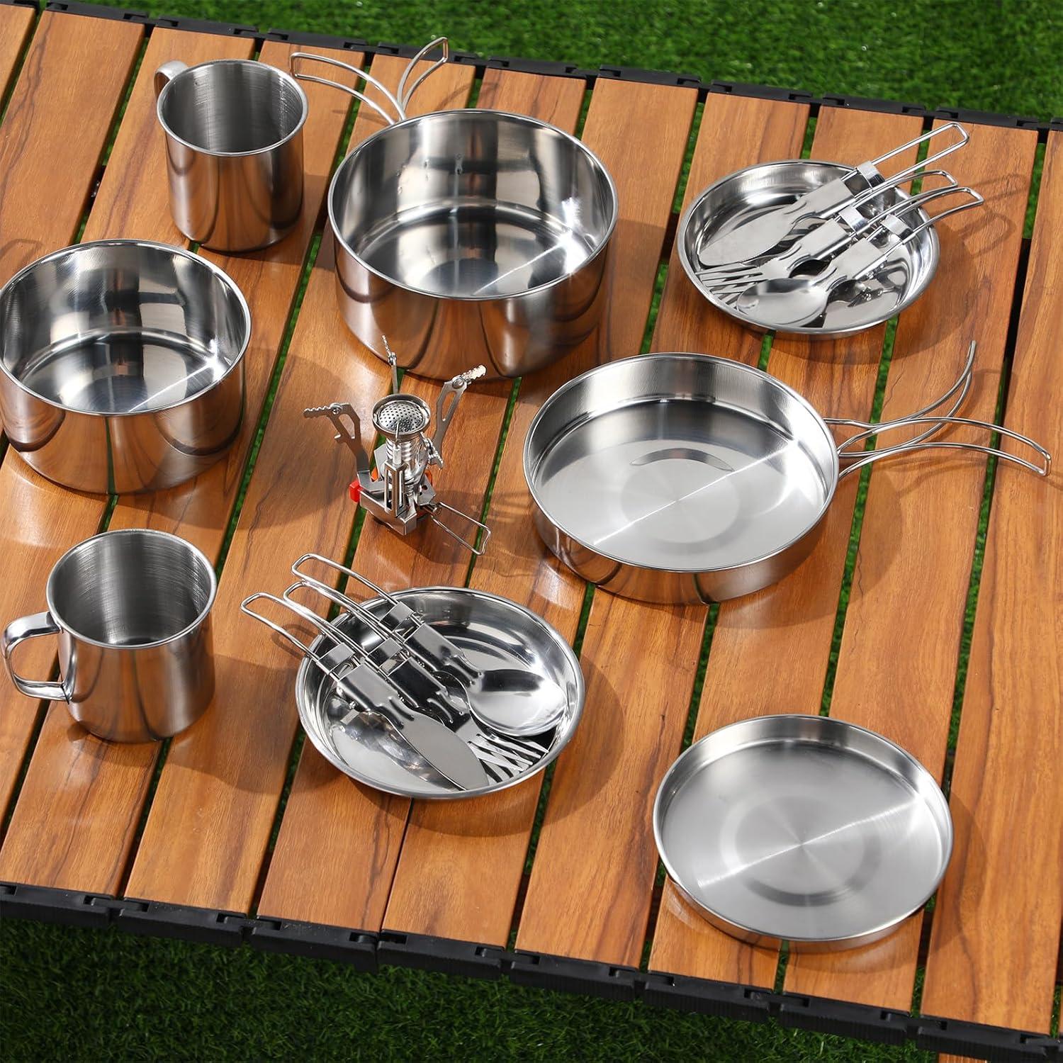 Juego de Cocina para Camping Funnymoom 15 Piezas Acero Inoxidable