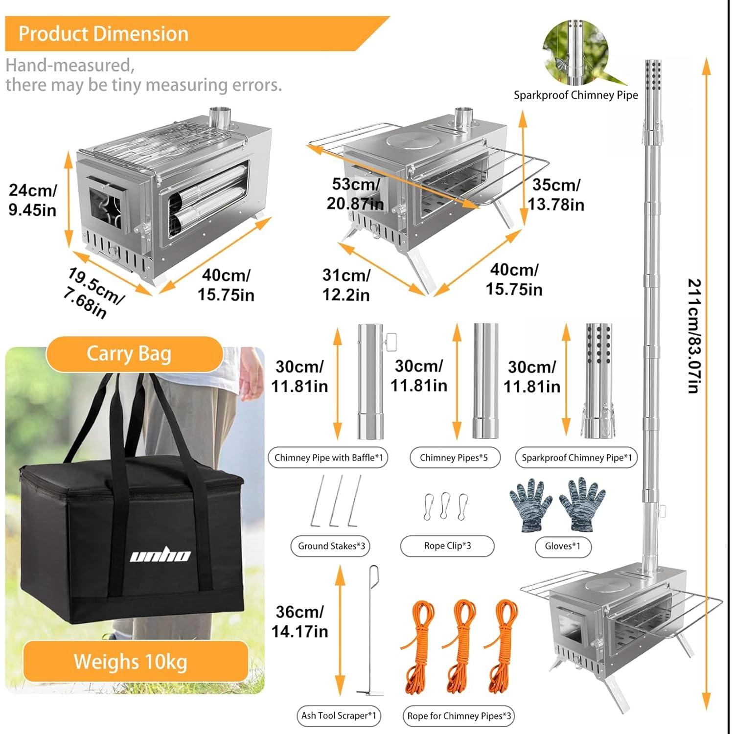 Estufa de Leña Portátil Unho de Acero Inoxidable 9.98 kg