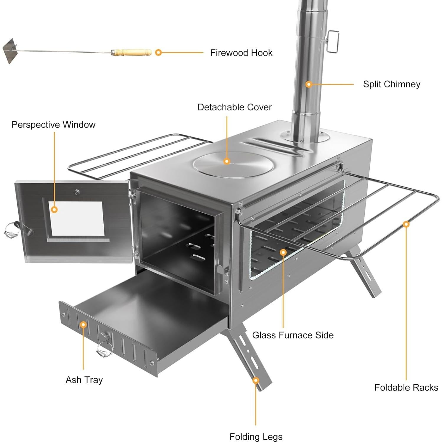 Estufa de Leña Portátil Unho de Acero Inoxidable 9.98 kg