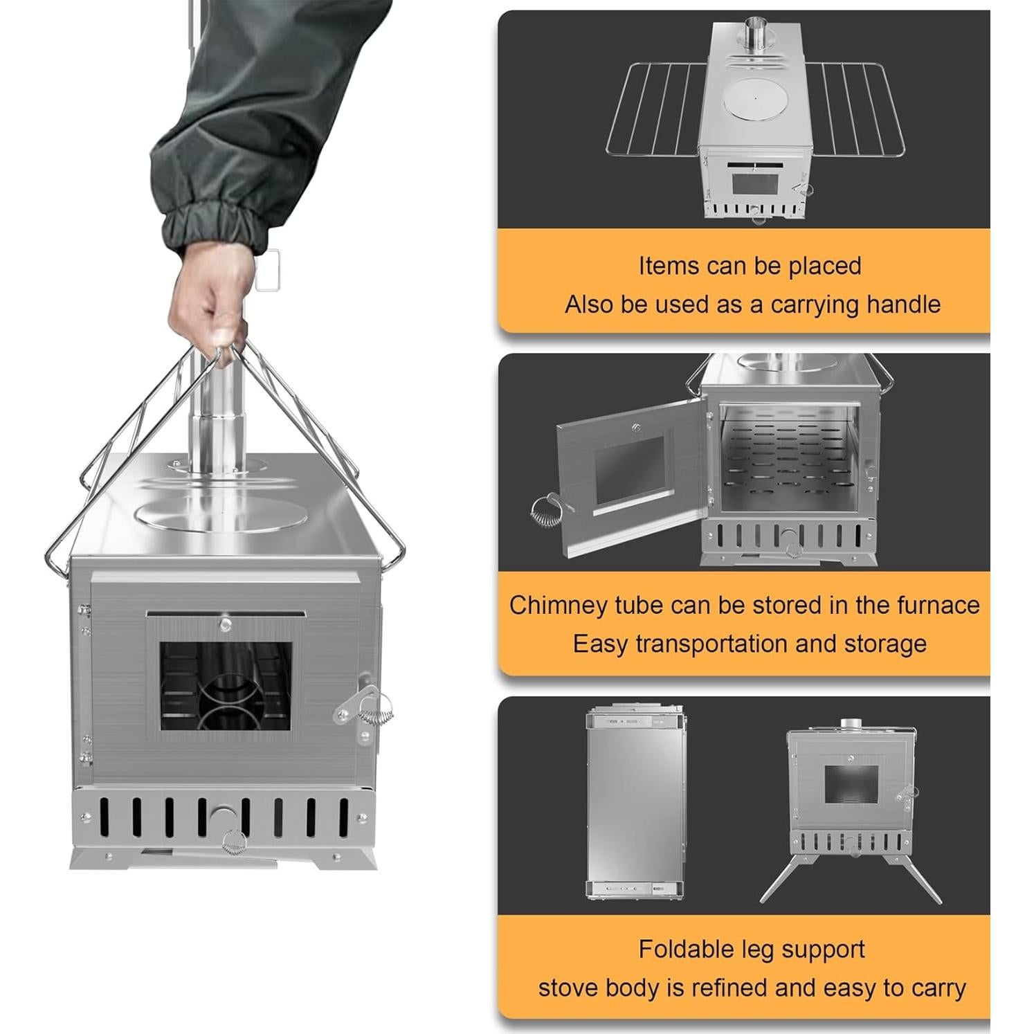 Estufa de Leña Portátil Unho de Acero Inoxidable 9.98 kg