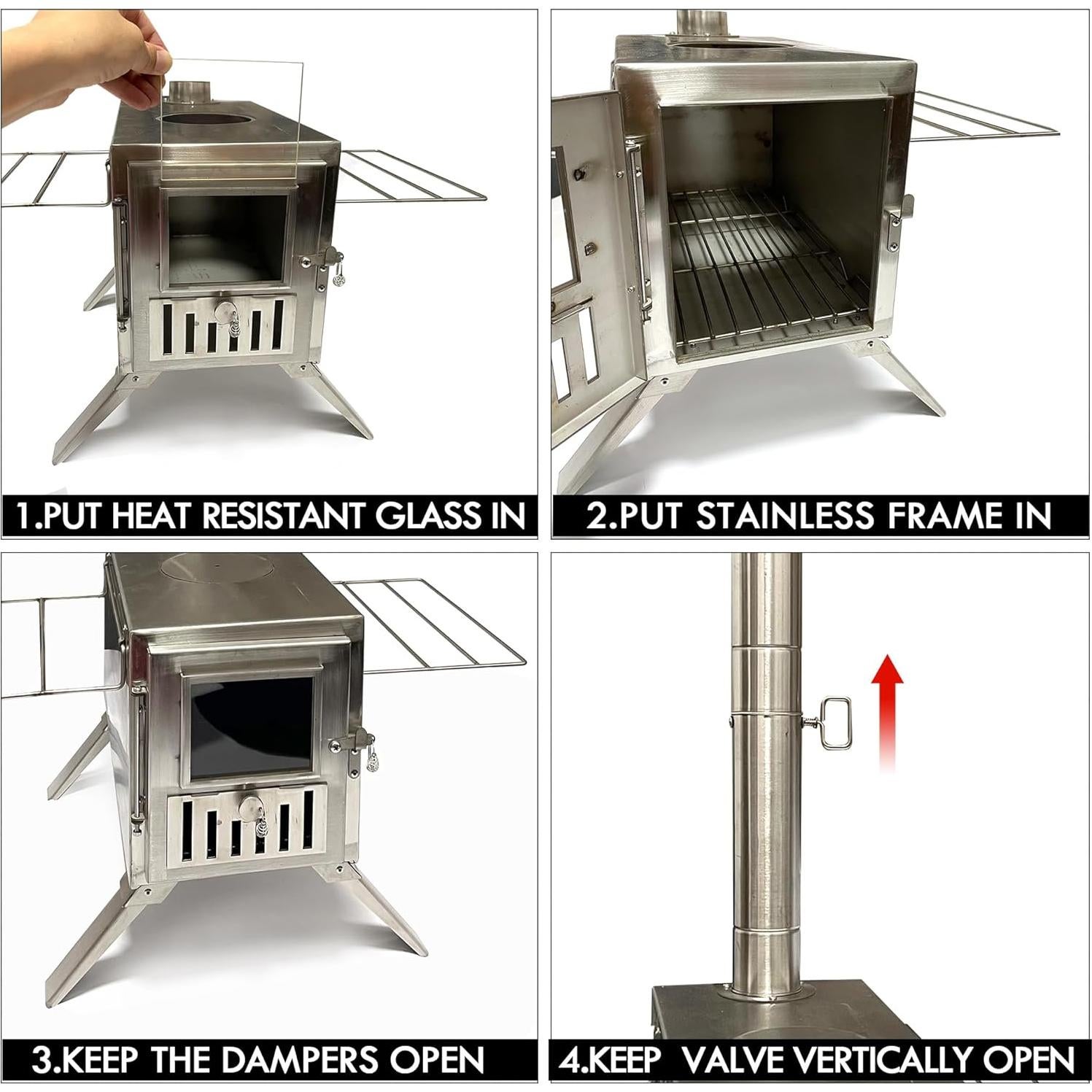 Estufa de leña portátil Tounto DBT01, acero inoxidable, 8.1 kg