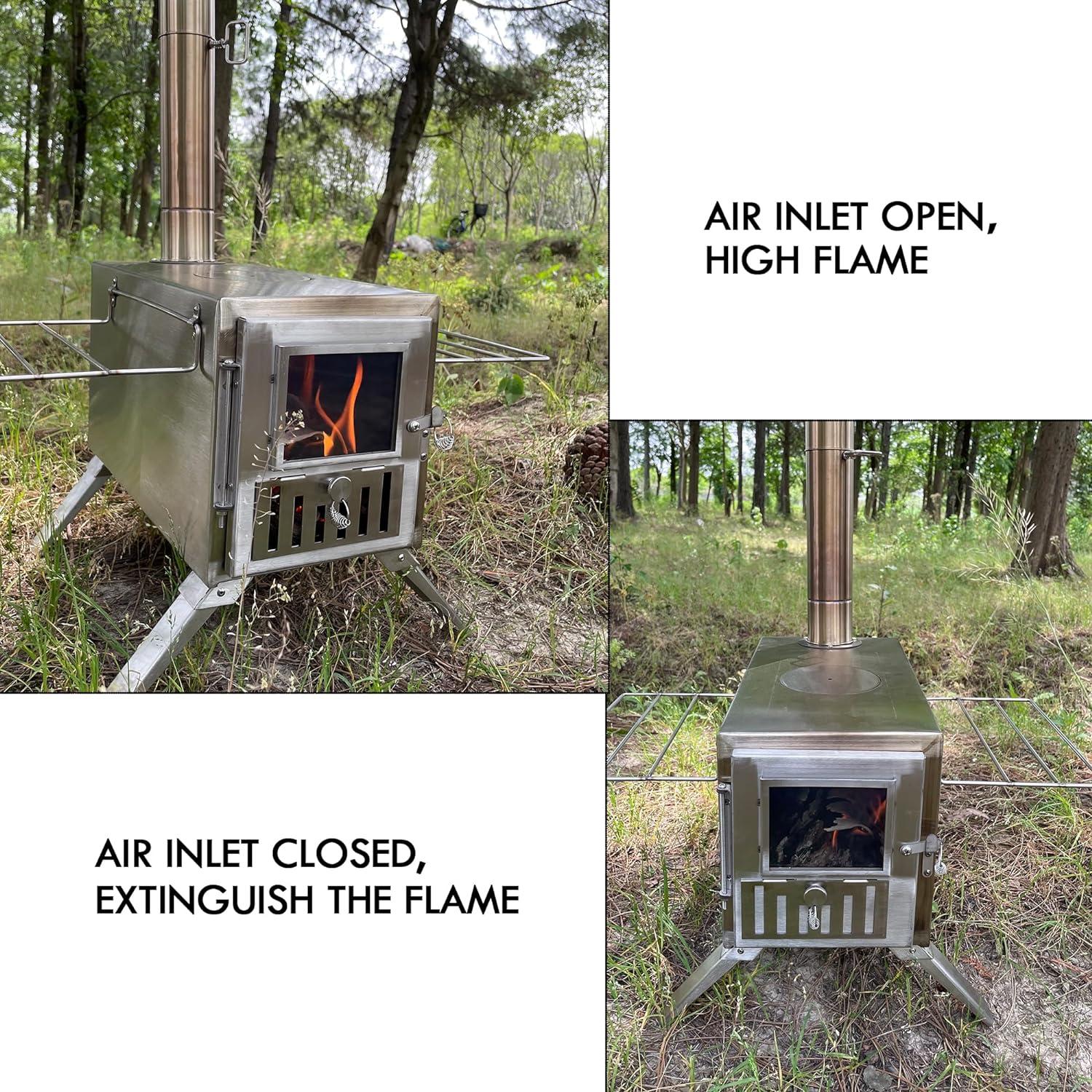 Estufa de leña portátil Tounto DBT01, acero inoxidable, 8.1 kg