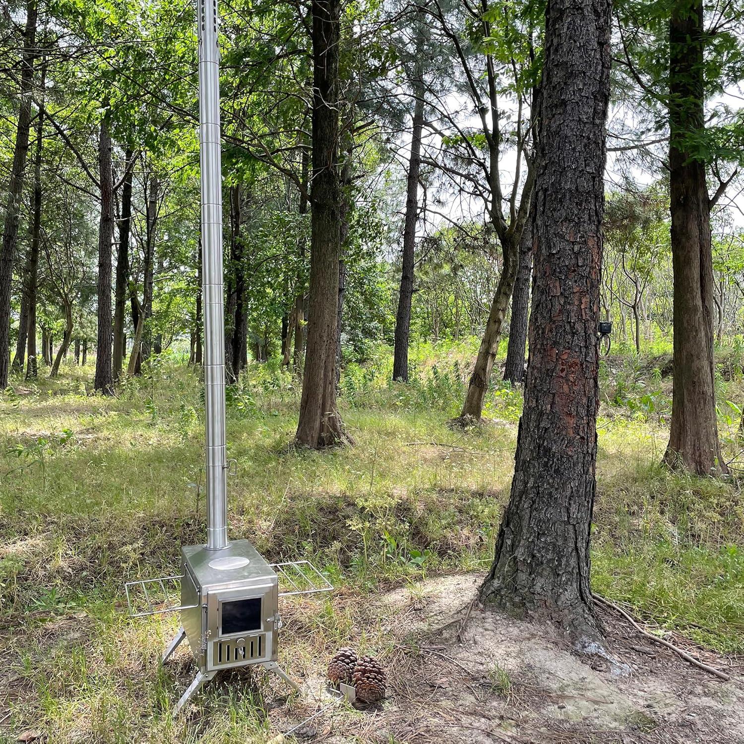 Estufa de leña portátil Tounto DBT01, acero inoxidable, 8.1 kg