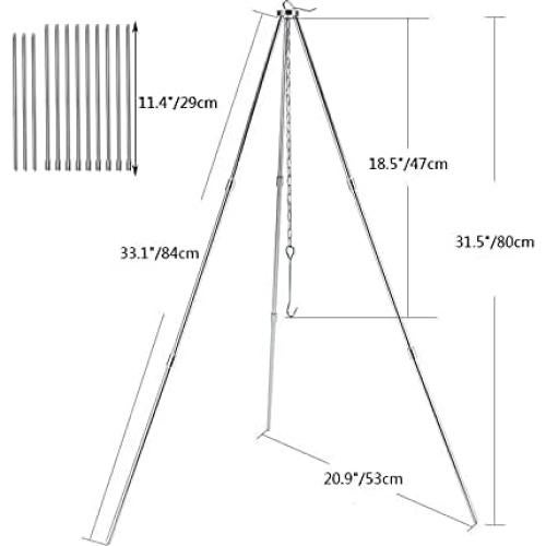 Trípode de Camping Yahpetes de Aluminio 80cm Ajustable Plata