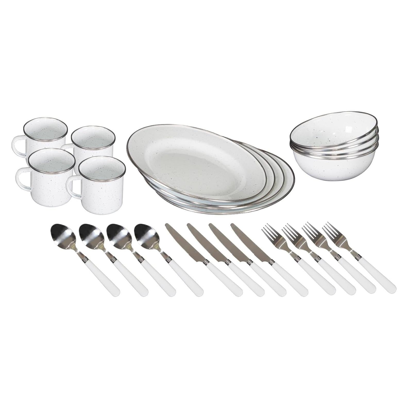 Stansport 24-Piece Enamel Camping Tableware Set