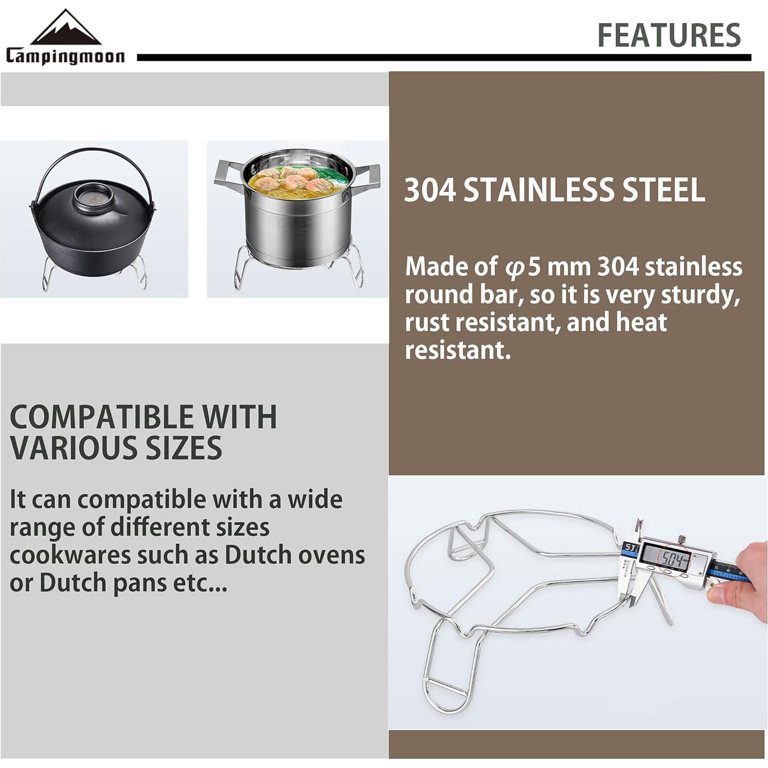 Soporte de Cocina para Fogata Campingmoon MS-69 Acero Inoxidable