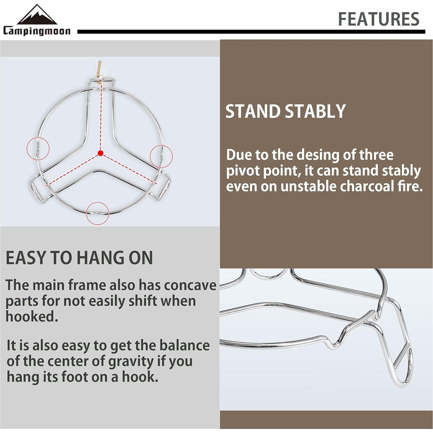 Soporte de Cocina para Fogata Campingmoon MS-69 Acero Inoxidable