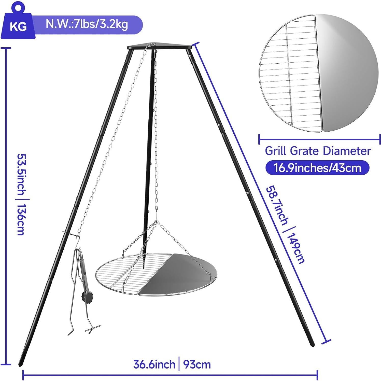 Trípode de Cocina para Fogata KIKIBRO HC-KW-22 Altura Ajustable