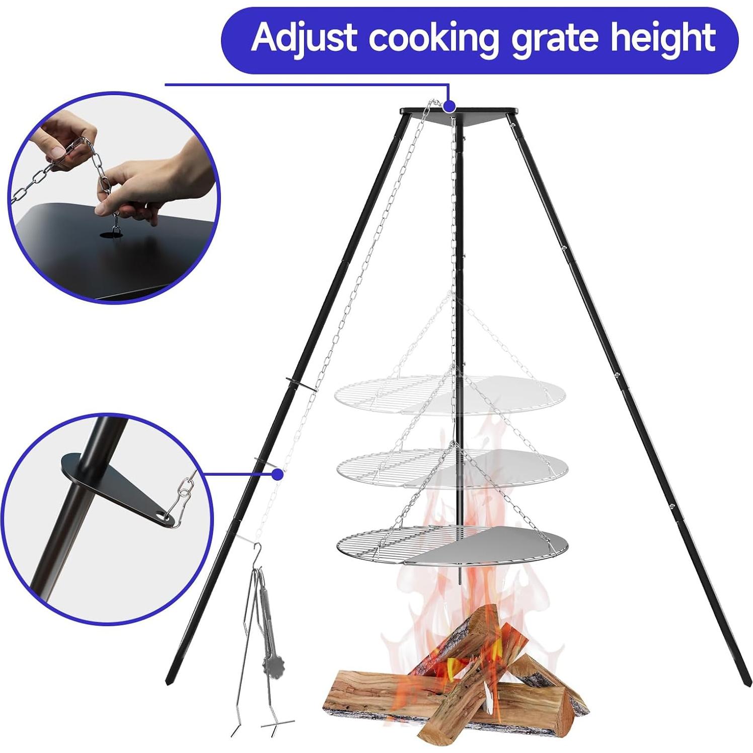 Trípode de Cocina para Fogata KIKIBRO HC-KW-22 Altura Ajustable