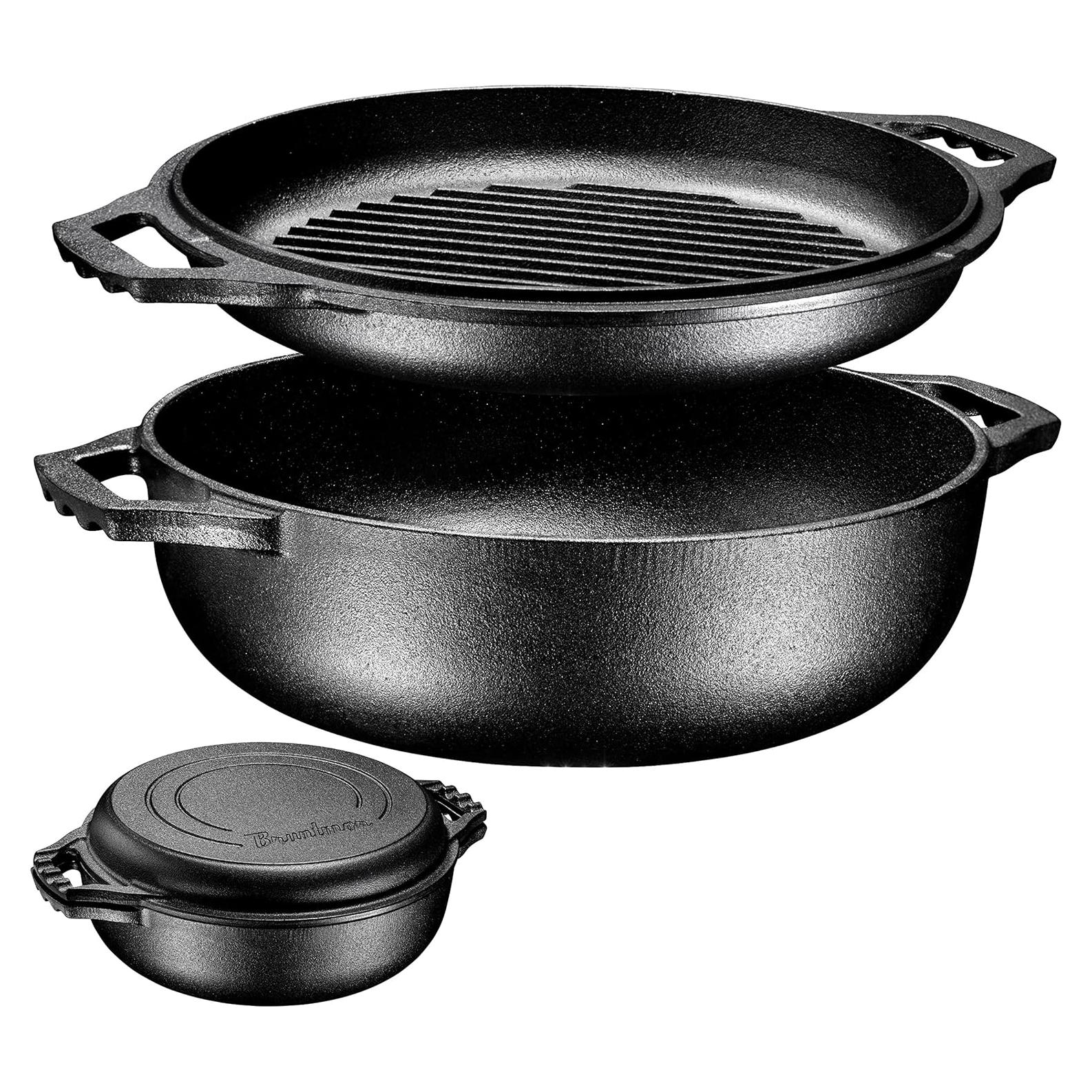 Olla de Hierro Fundido Bruntmor 3.3L Pre-Sazonada con Tapa