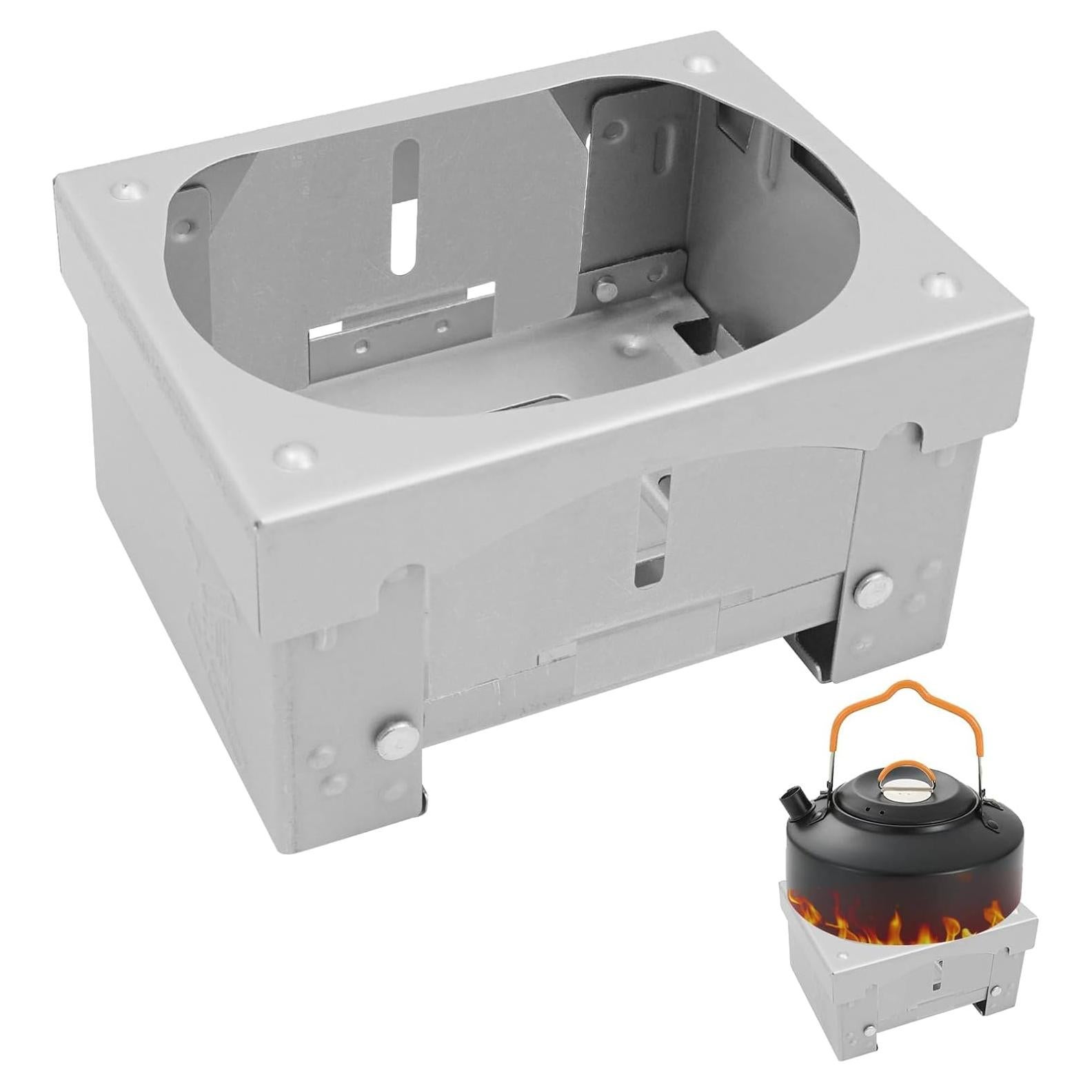 Pocket-sized Foldable Stove Set, Solid Fuel Cooking Appliance with Stable Support and Windbreak, Portable Backpacking Stove Lightweight Burner for Outdoor Travelling Camping Hiking Cooking