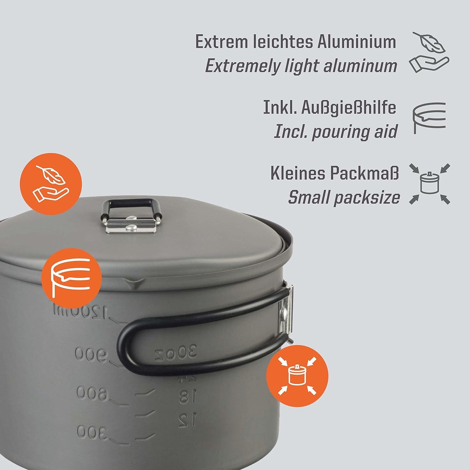 Esbit Outdoor Cooking Pot 1600 ml - Camping Pot Made of Hard Anodised Aluminium - Includes Lid with Practical Hanger
