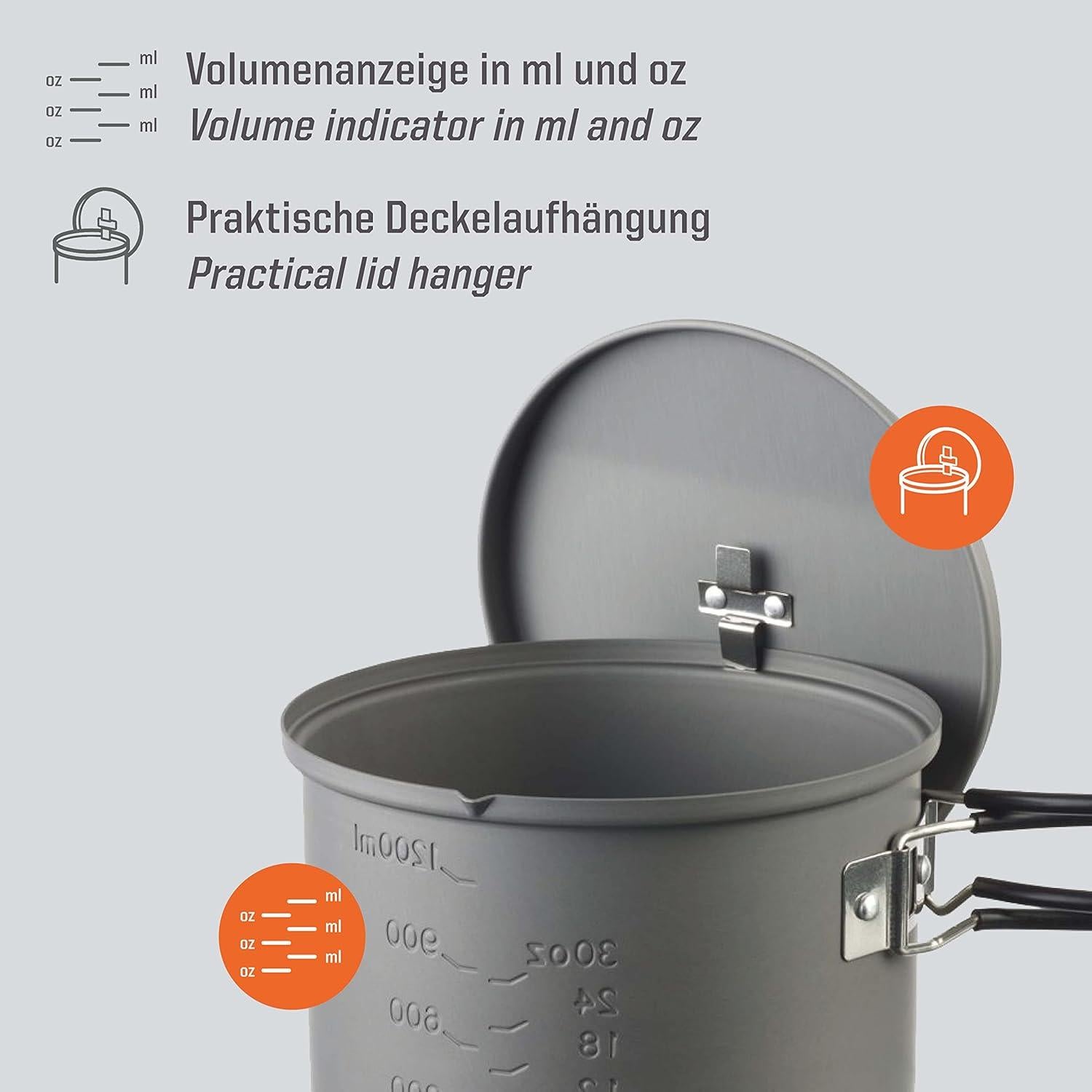 Esbit Outdoor Cooking Pot 1600 ml - Camping Pot Made of Hard Anodised Aluminium - Includes Lid with Practical Hanger