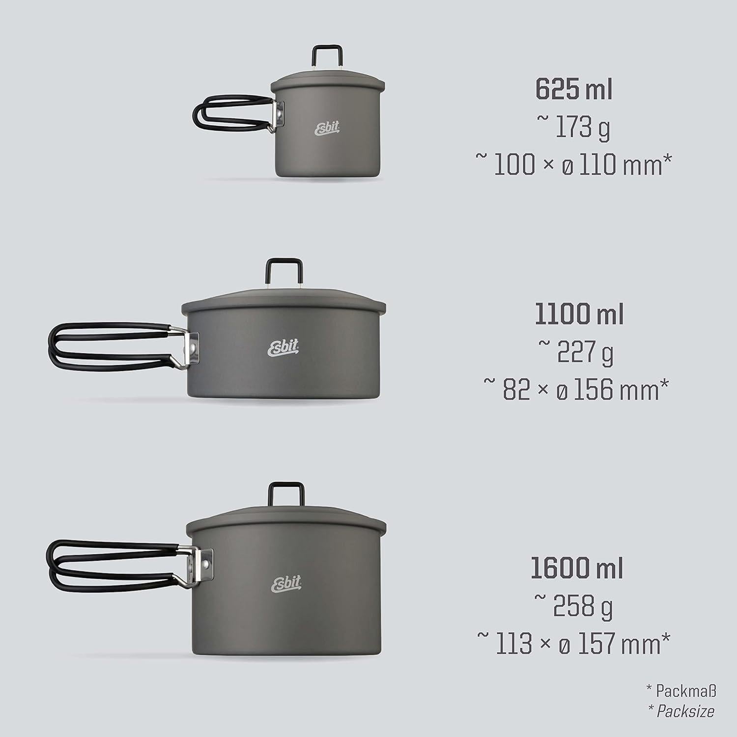 Esbit Outdoor Cooking Pot 1600 ml - Camping Pot Made of Hard Anodised Aluminium - Includes Lid with Practical Hanger