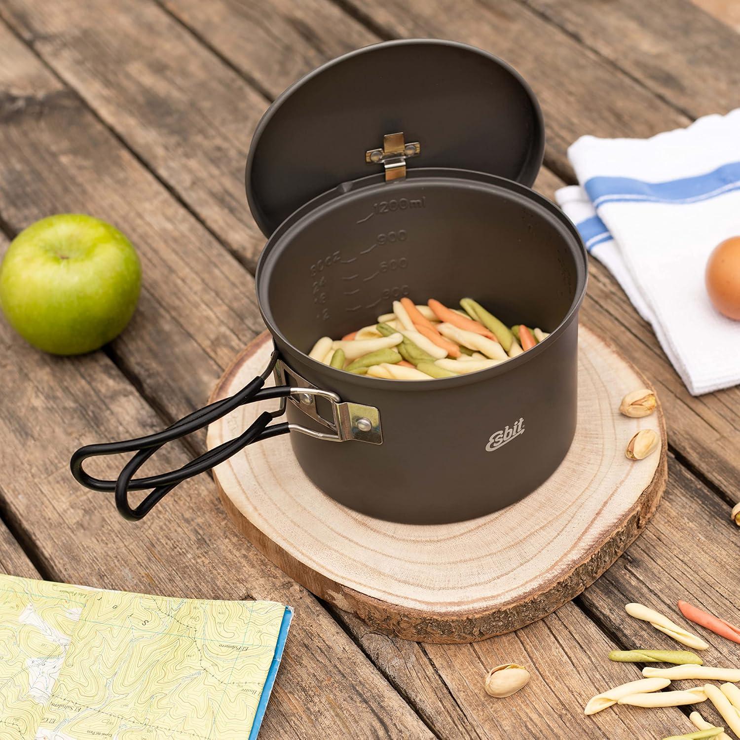 Esbit Outdoor Cooking Pot 1600 ml - Camping Pot Made of Hard Anodised Aluminium - Includes Lid with Practical Hanger