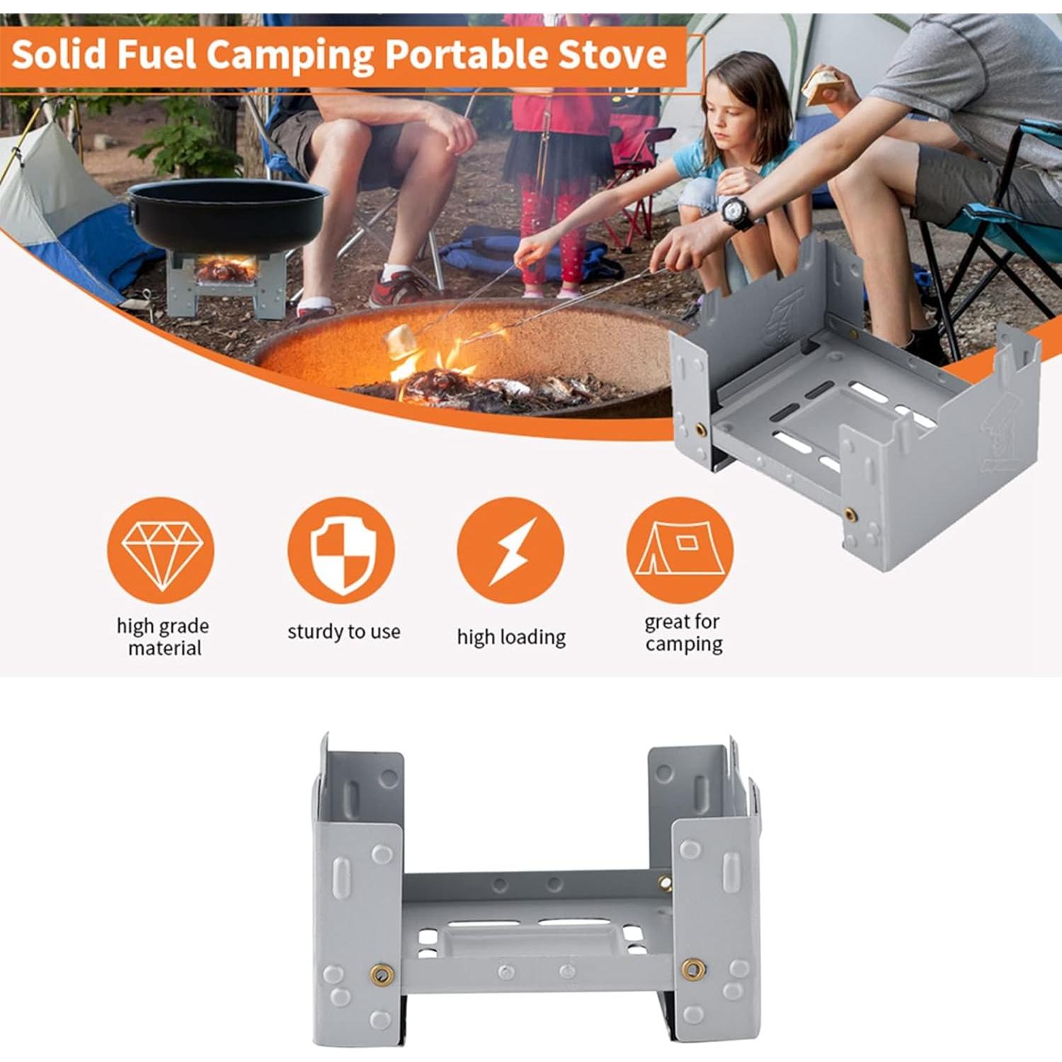 Camping Stove Folding Pocket Lightweight Alcohol Portable Burning Solid Fuel Tablet Survival for Picnic Hiking BBQ Outdoor Cooking