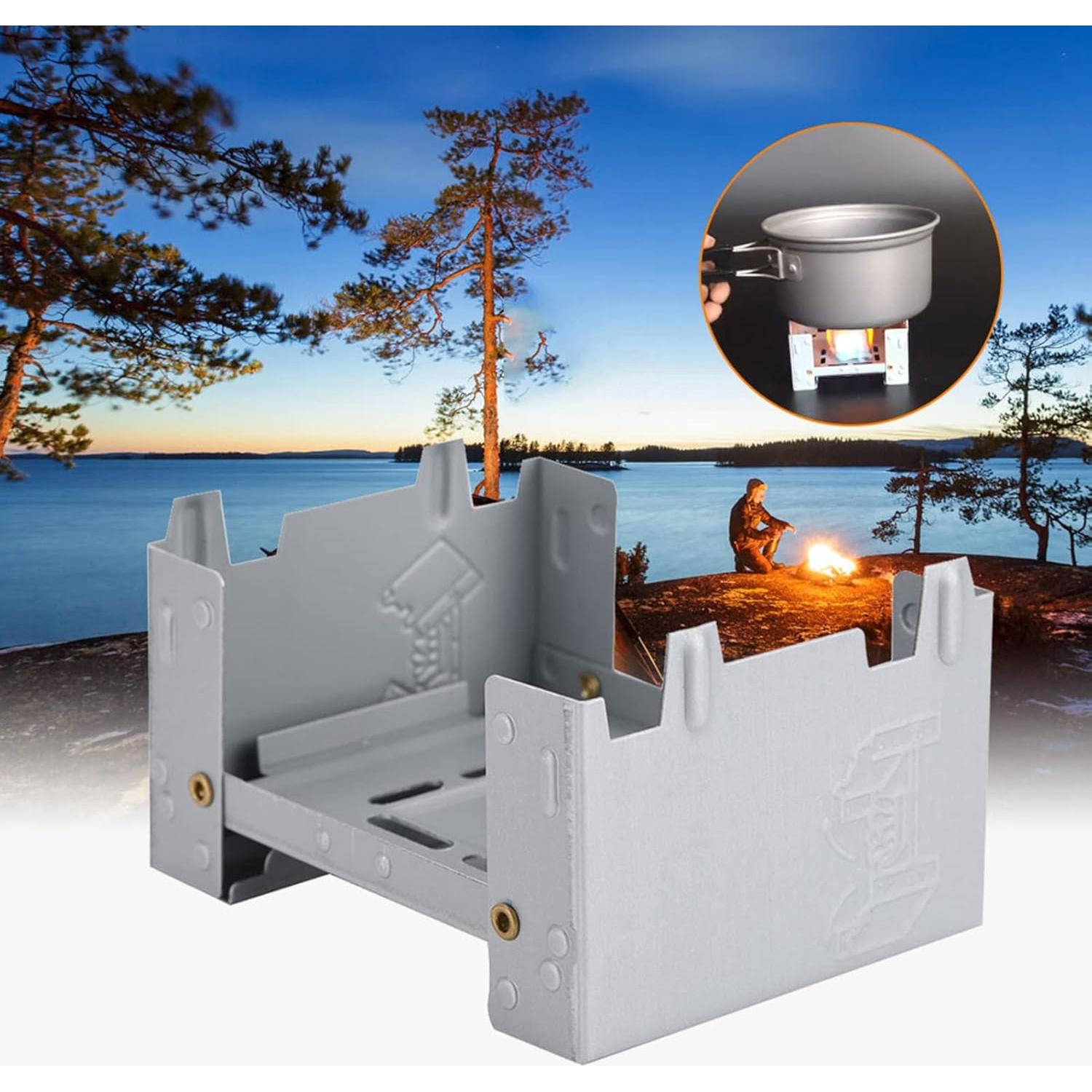 Camping Stove Folding Pocket Lightweight Alcohol Portable Burning Solid Fuel Tablet Survival for Picnic Hiking BBQ Outdoor Cooking